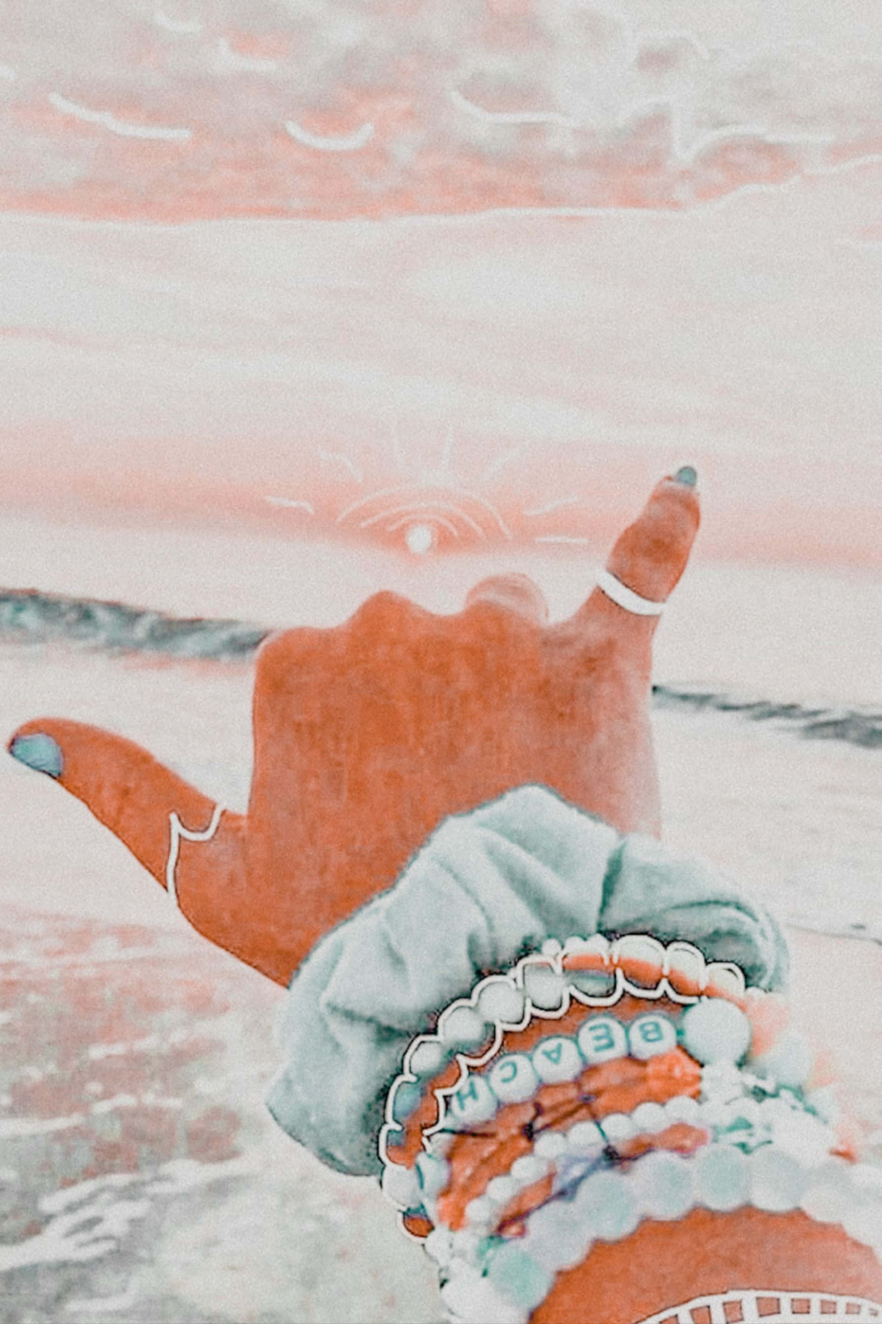 sunset, shaka gesture, beach, 2K Phone Wallpaper