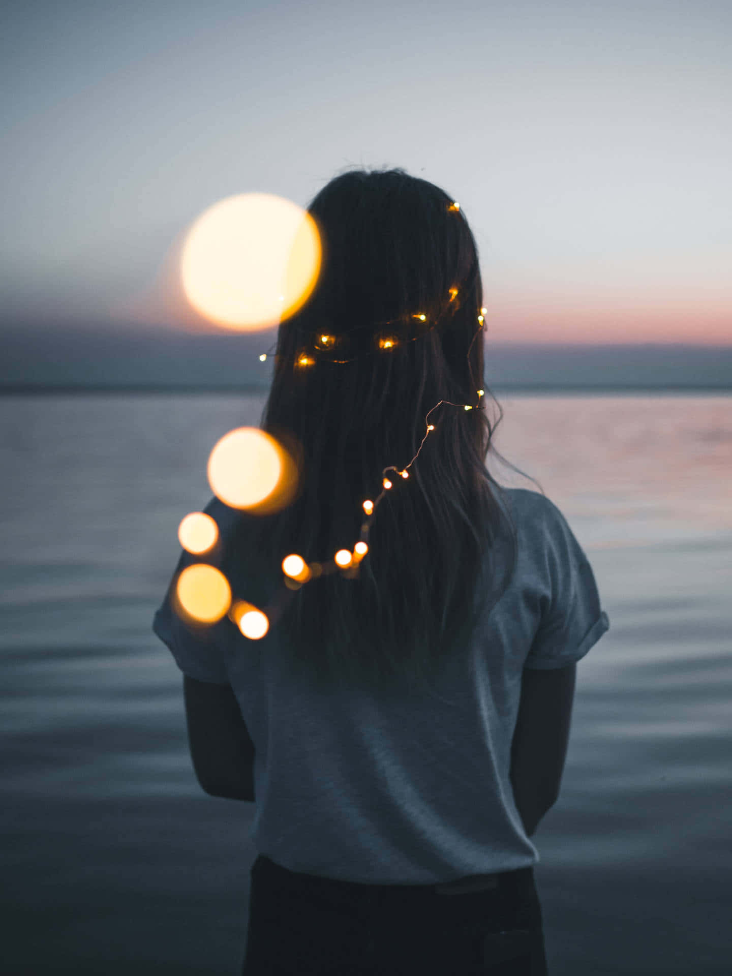 twilight, bokeh, string lights, Full HD Phone Wallpaper
