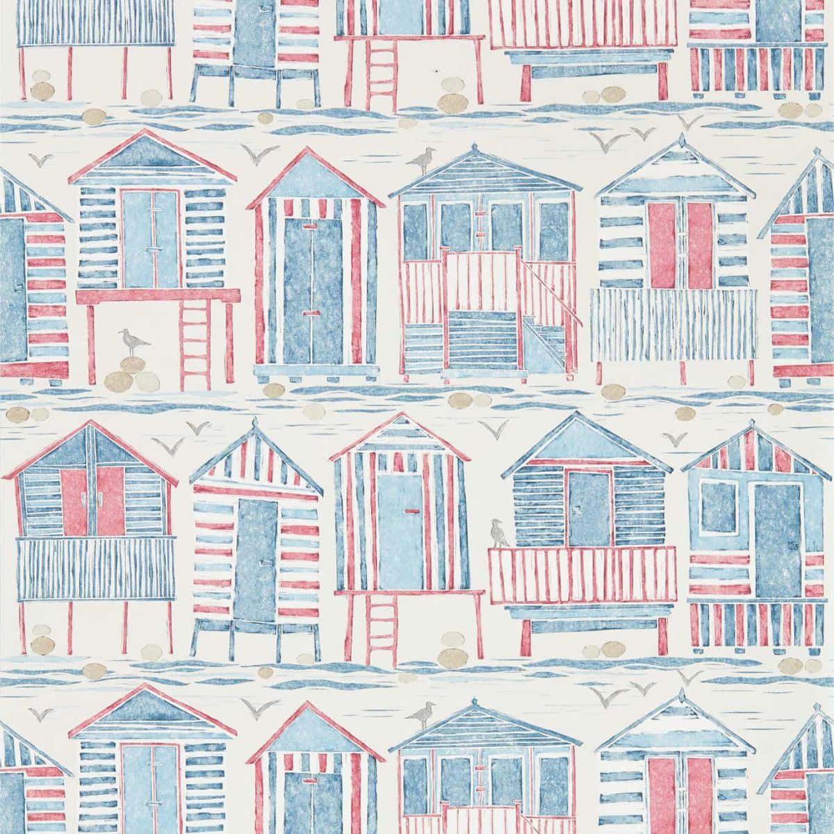 beach hut, blue and red striped, creamy background, SD Desktop Wallpaper
