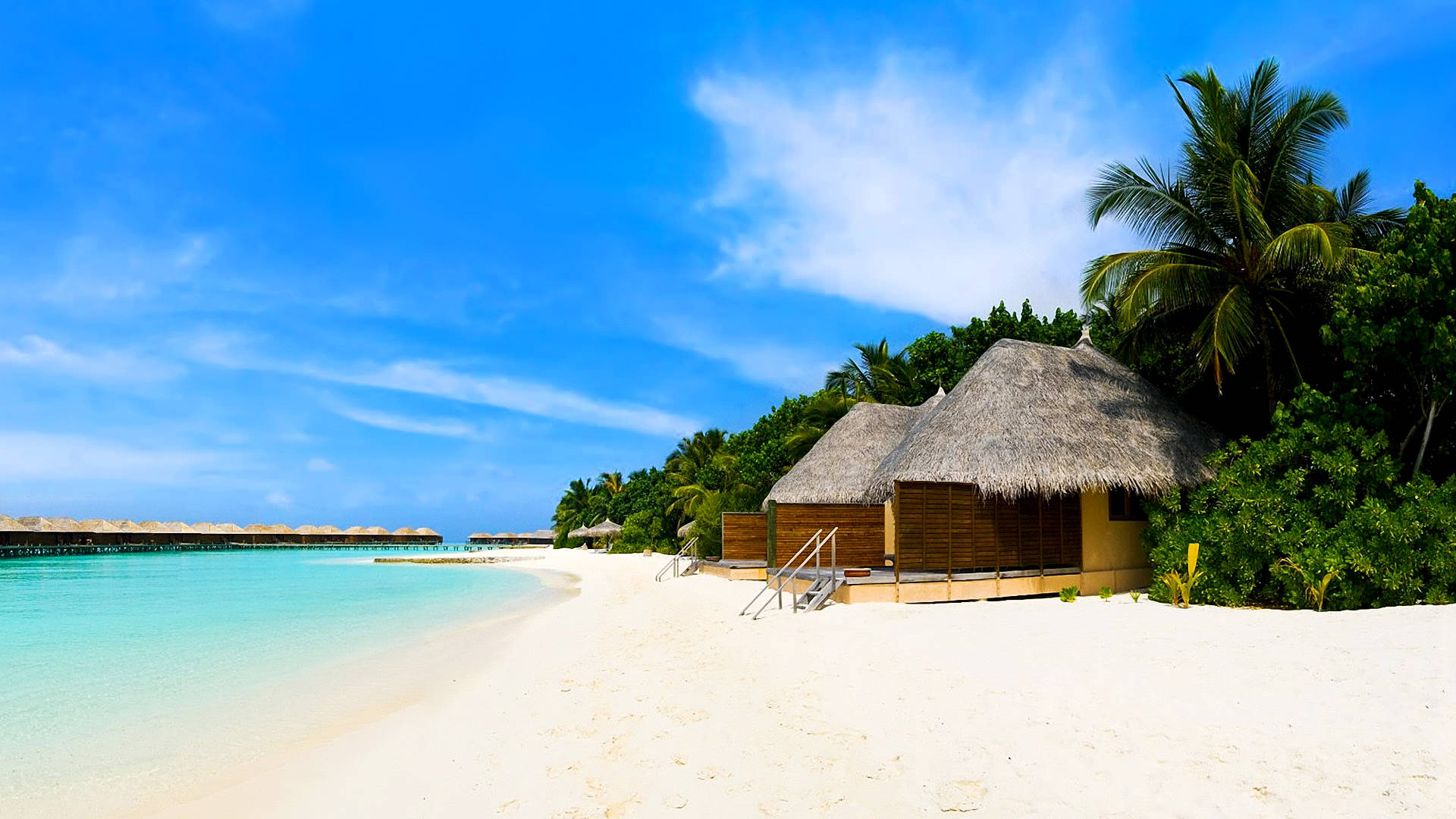 tropical beach, white sand, turquoise water, Full HD Desktop Wallpaper