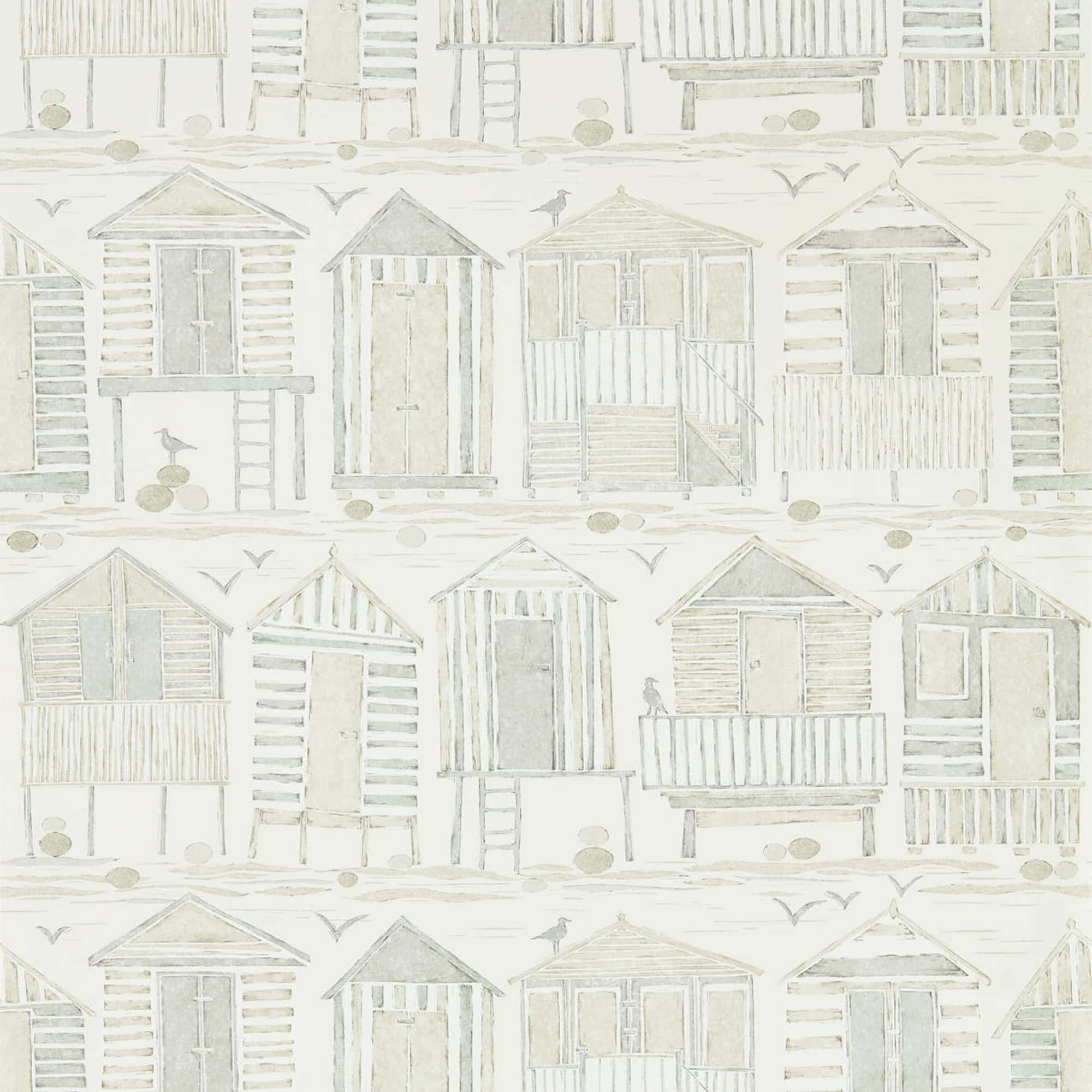 beach huts, muted beige, gray, Full HD Desktop Wallpaper