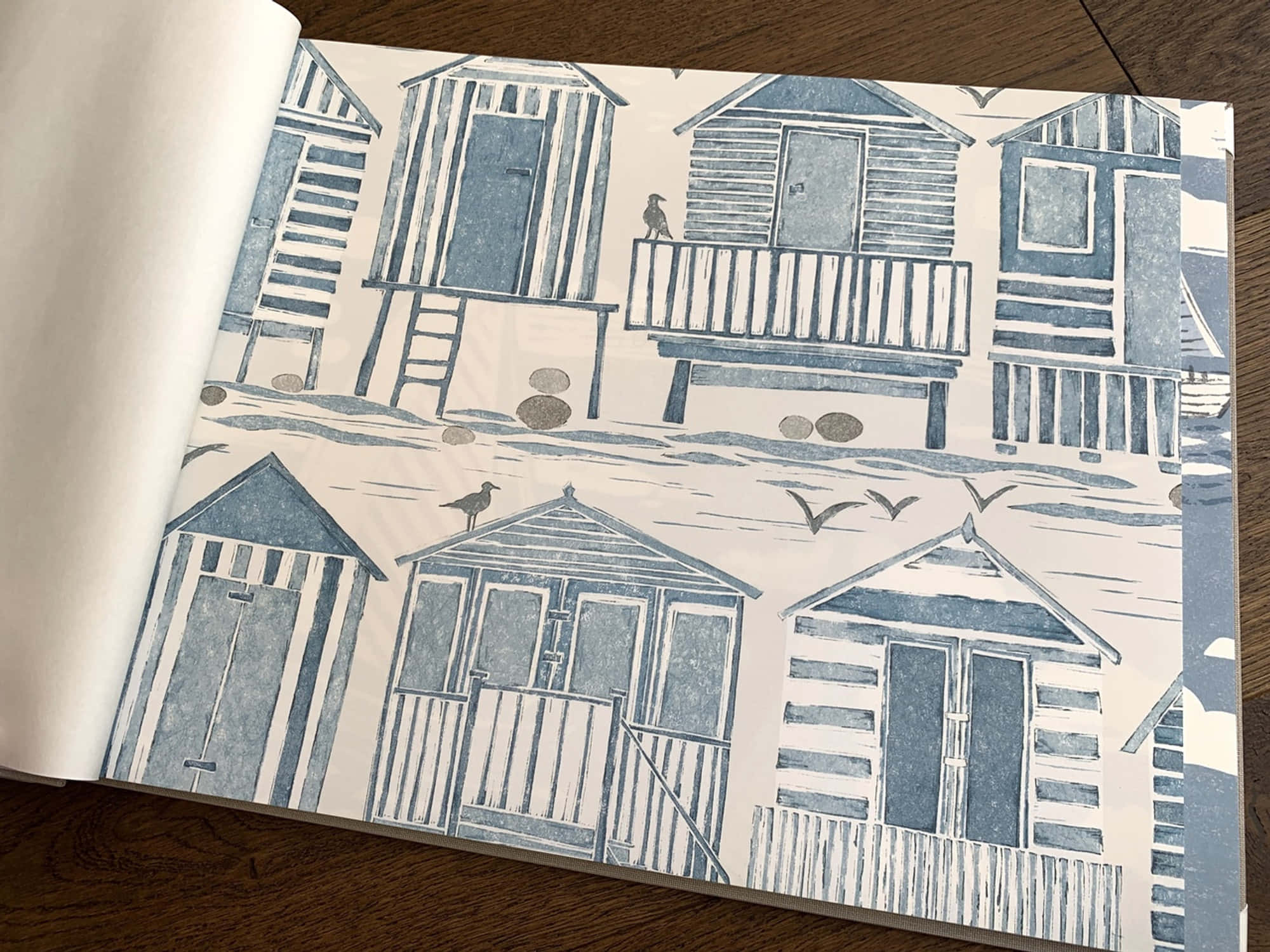 beach huts, blue and white, illustrated wallpaper pattern, Full HD Desktop Wallpaper