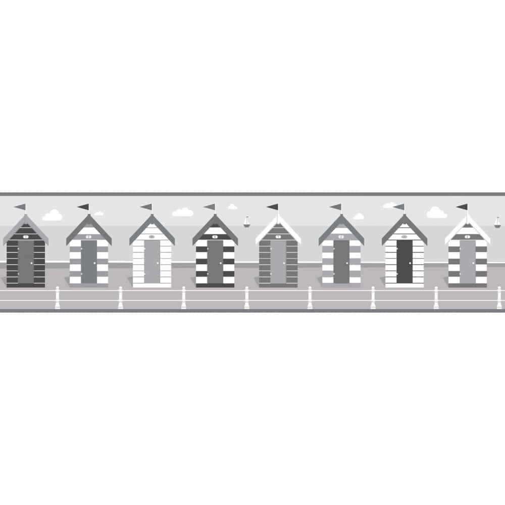 beach huts, striped patterns, small flags, SD Desktop Wallpaper