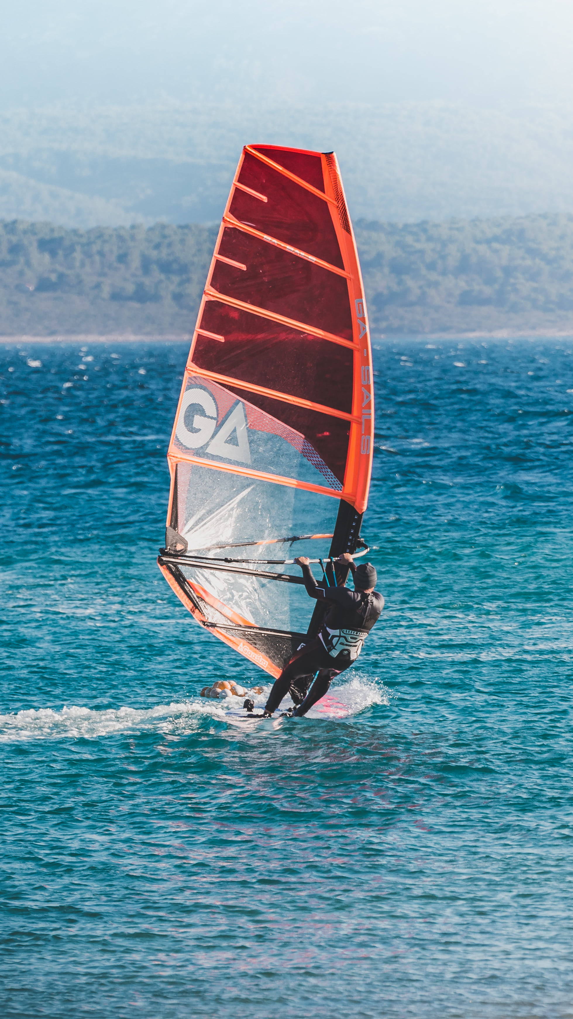 Beach 4K iPhone, windsurfer, turquoise waters, 2K Phone Wallpaper
