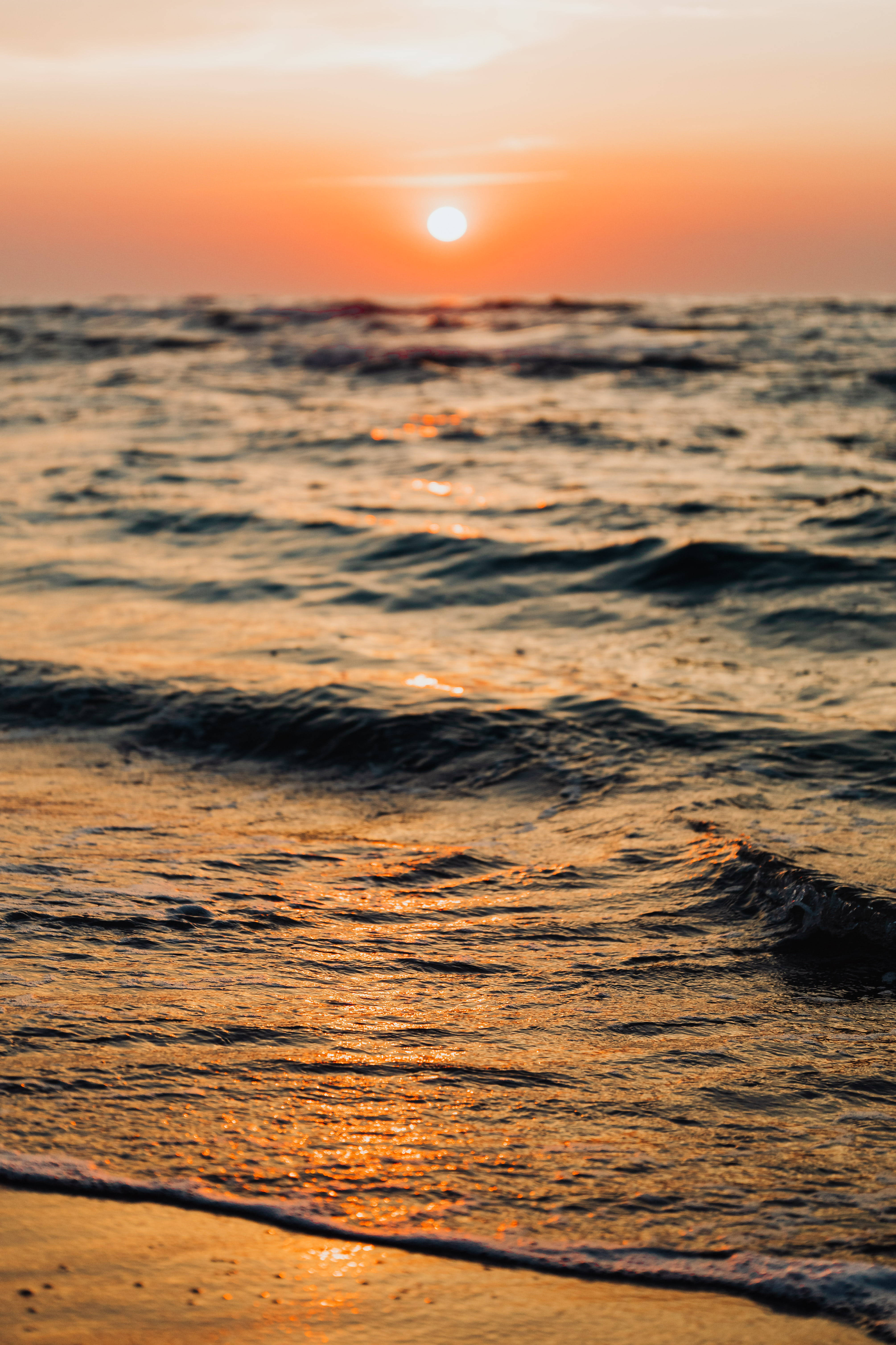 sunset, beach, wave, 5K Phone Wallpaper