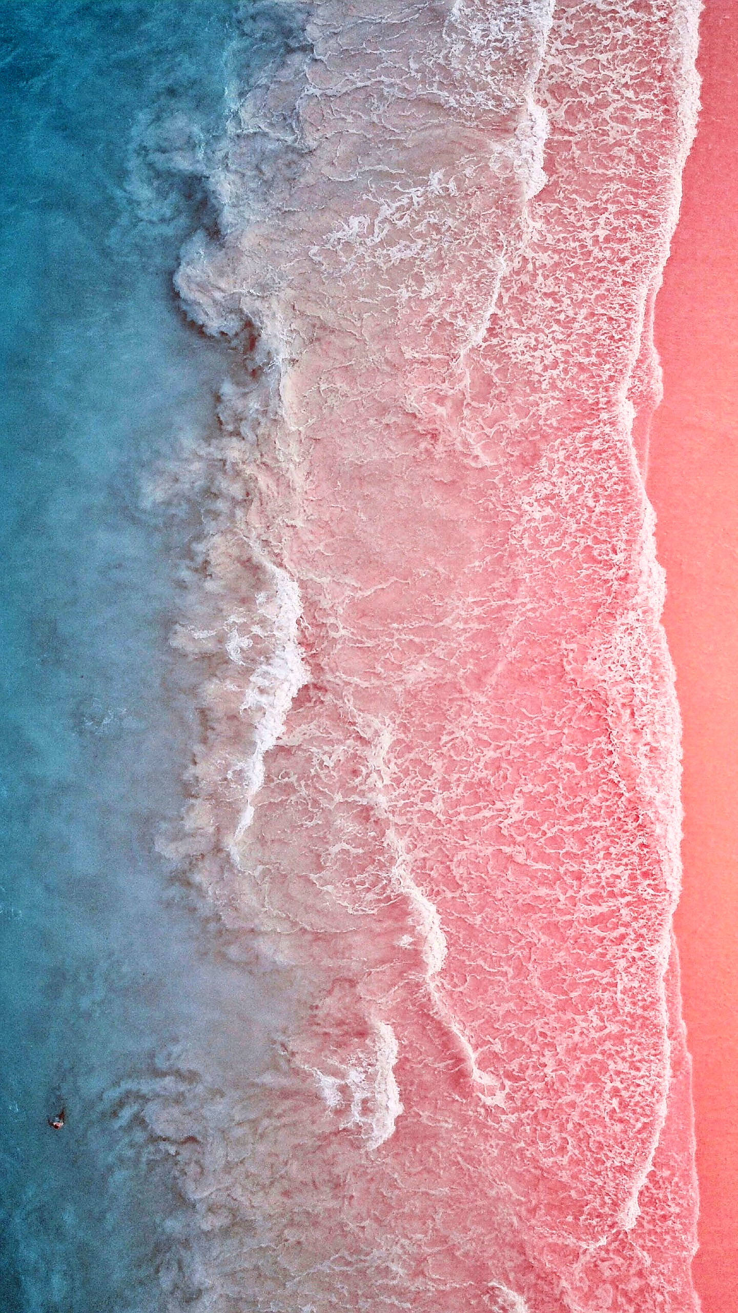 pink sandy beach, wave, turquoise, 2K Phone Wallpaper