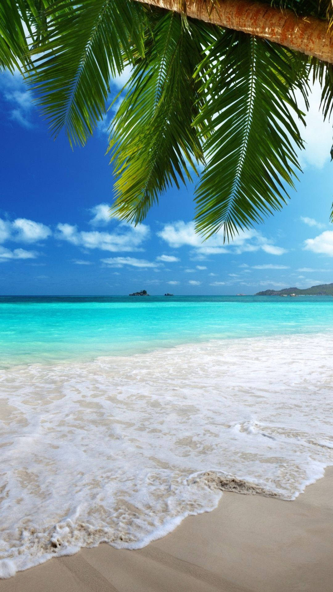 Beach iPhone, turquoise ocean, white sand, Full HD Phone Wallpaper