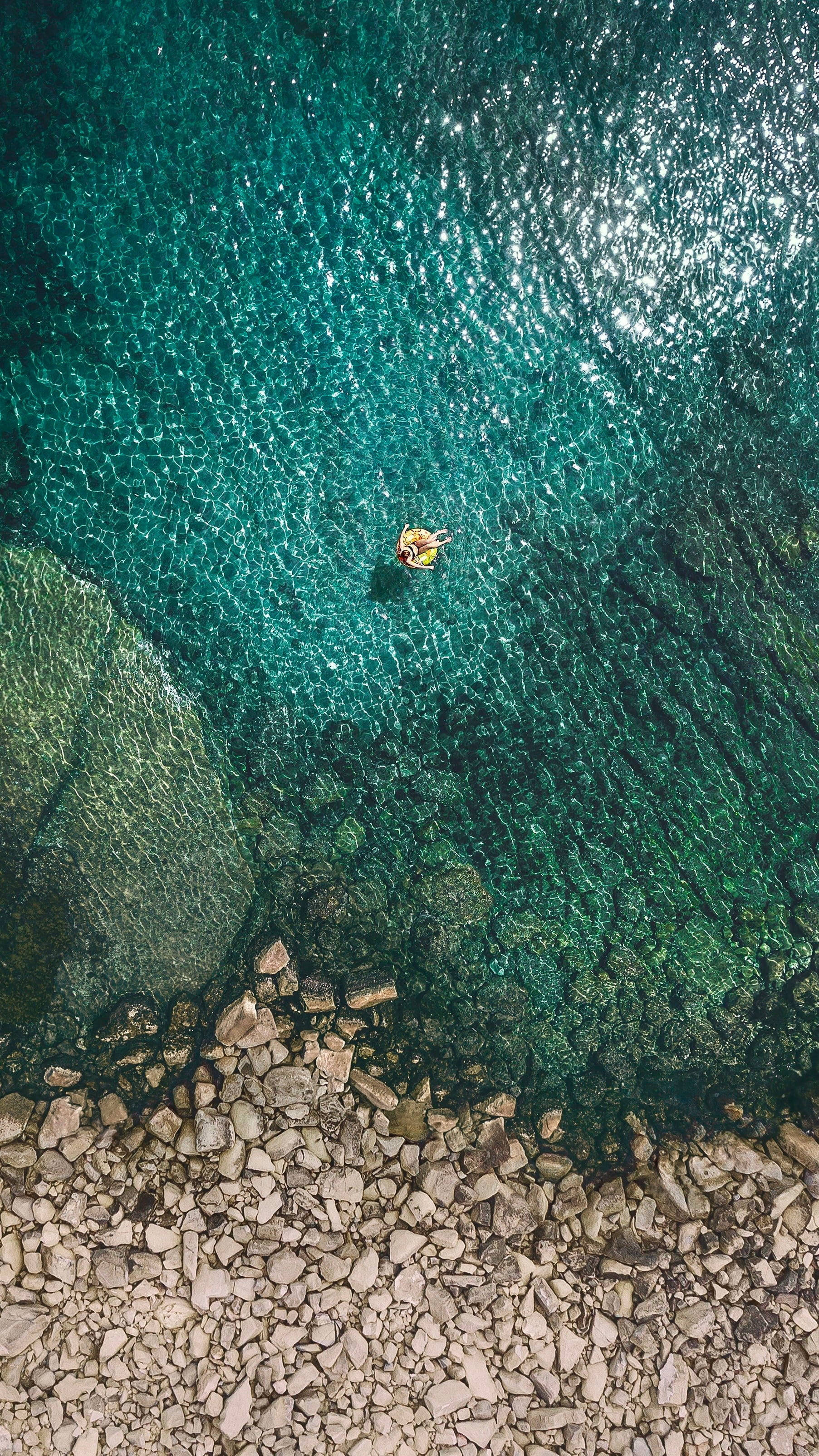 iPhone, beach, inflatable floater, 2K Phone Wallpaper