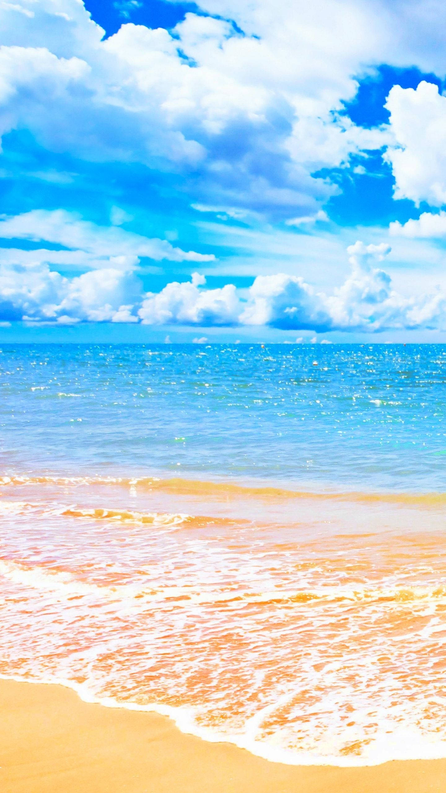 sky blue beach iphone, turquoise waves, golden sand, 2K Phone Wallpaper