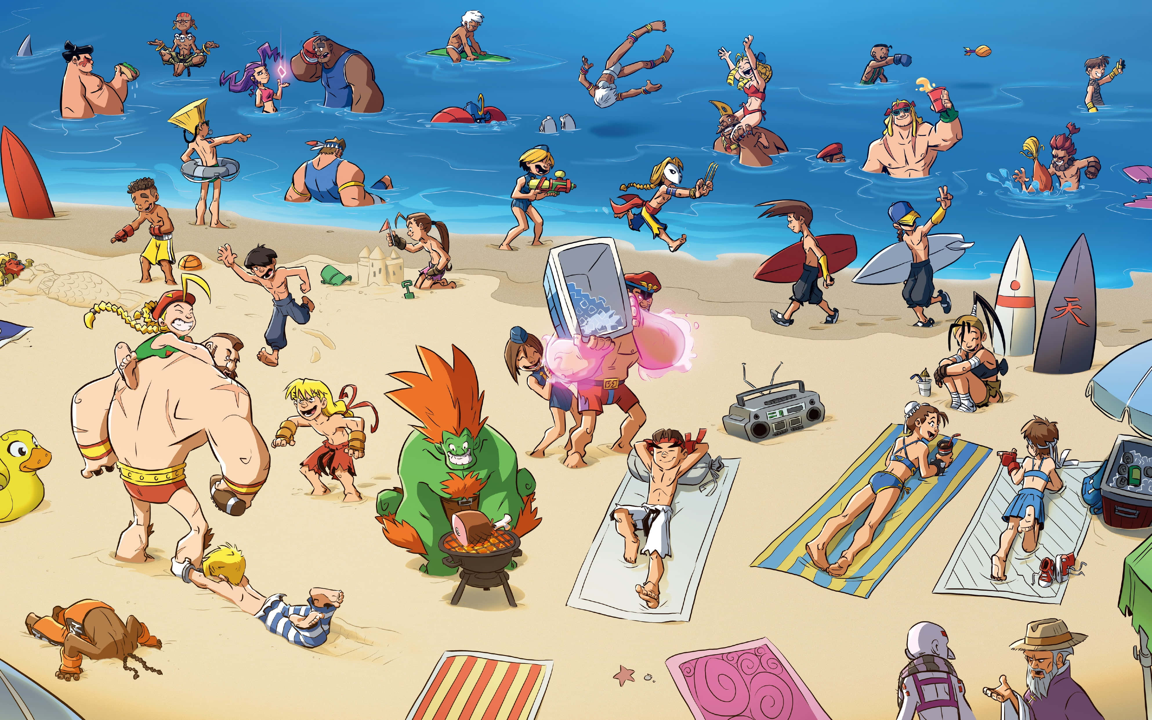 beach games, 3972 x 2484, cartoon beach scene, 4K Desktop Wallpaper