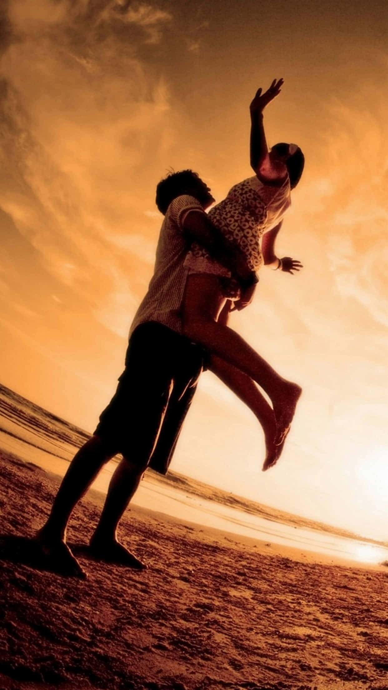 beach lovers, golden sunset, beach, Full HD Phone Wallpaper