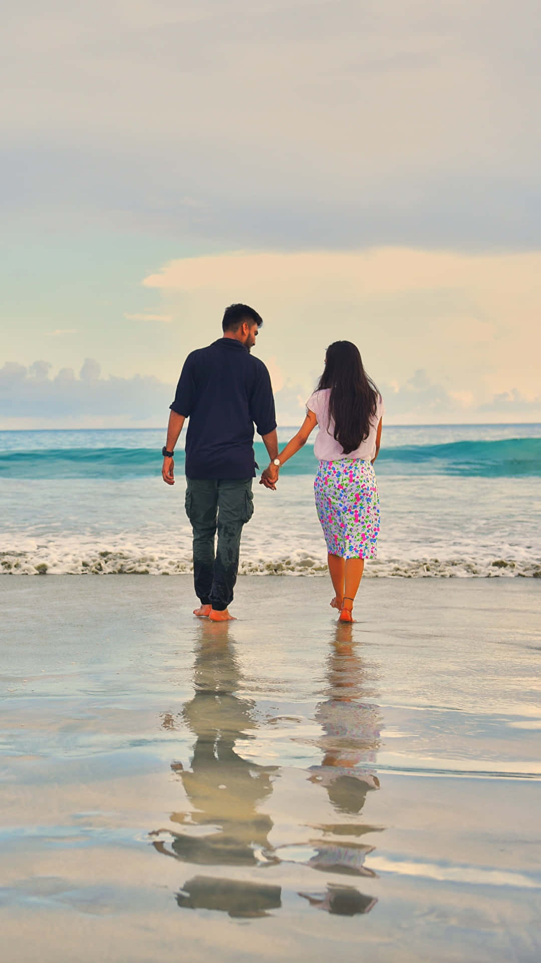 Sunset Romance at the Beach Wallpaper, sunset, wet sandy beach, Full HD Phone Wallpaper