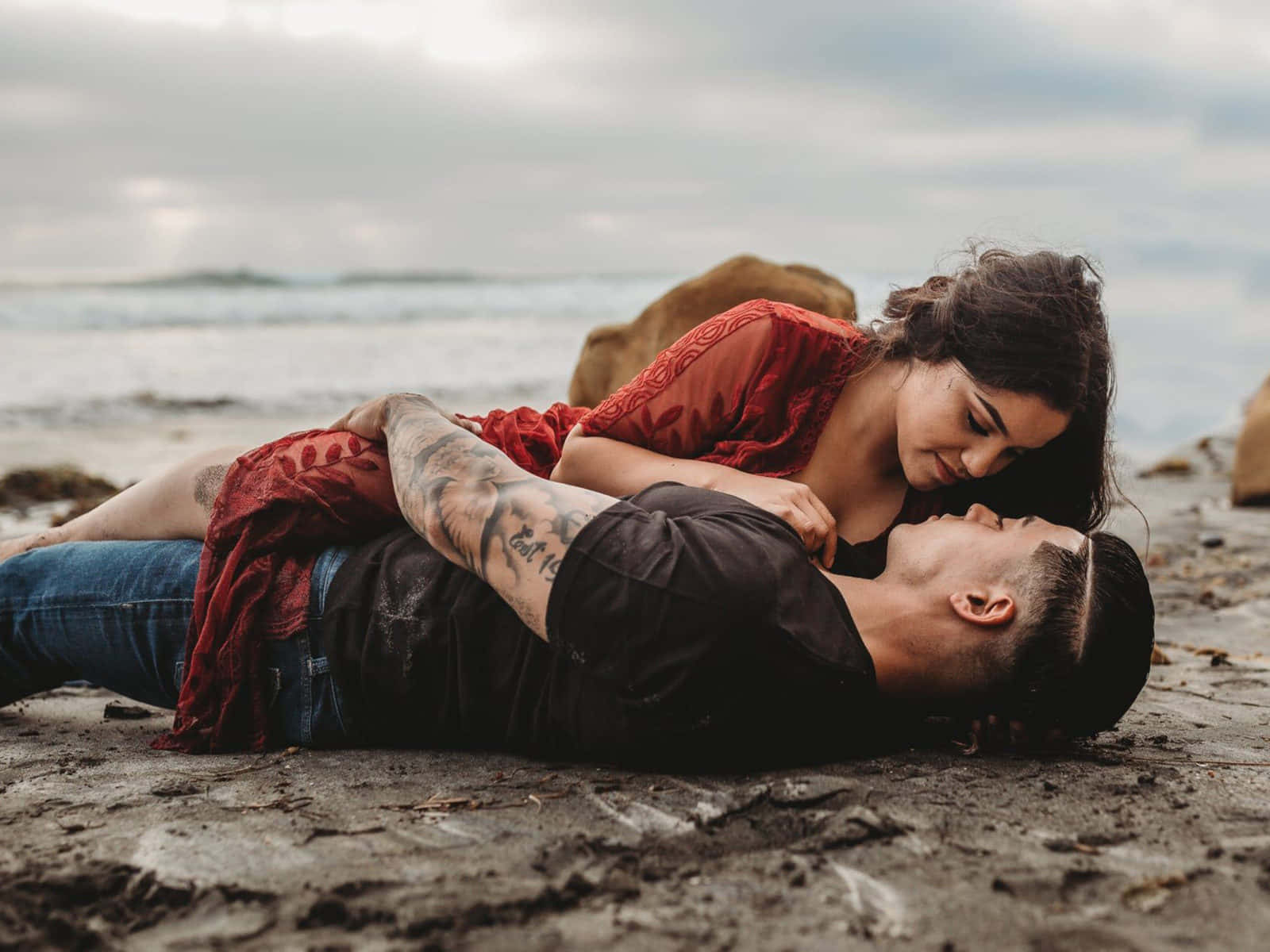 Tropical Beach, couple, wet sandy beach, HD Desktop Wallpaper