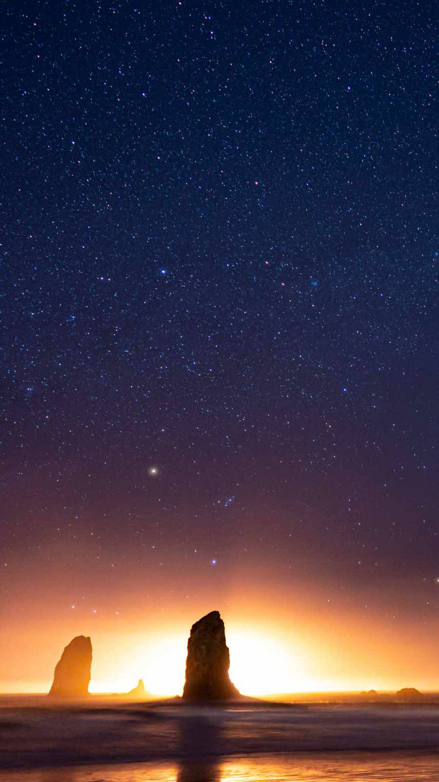 Beach Night, twilight, sea stacks, HD Phone Wallpaper