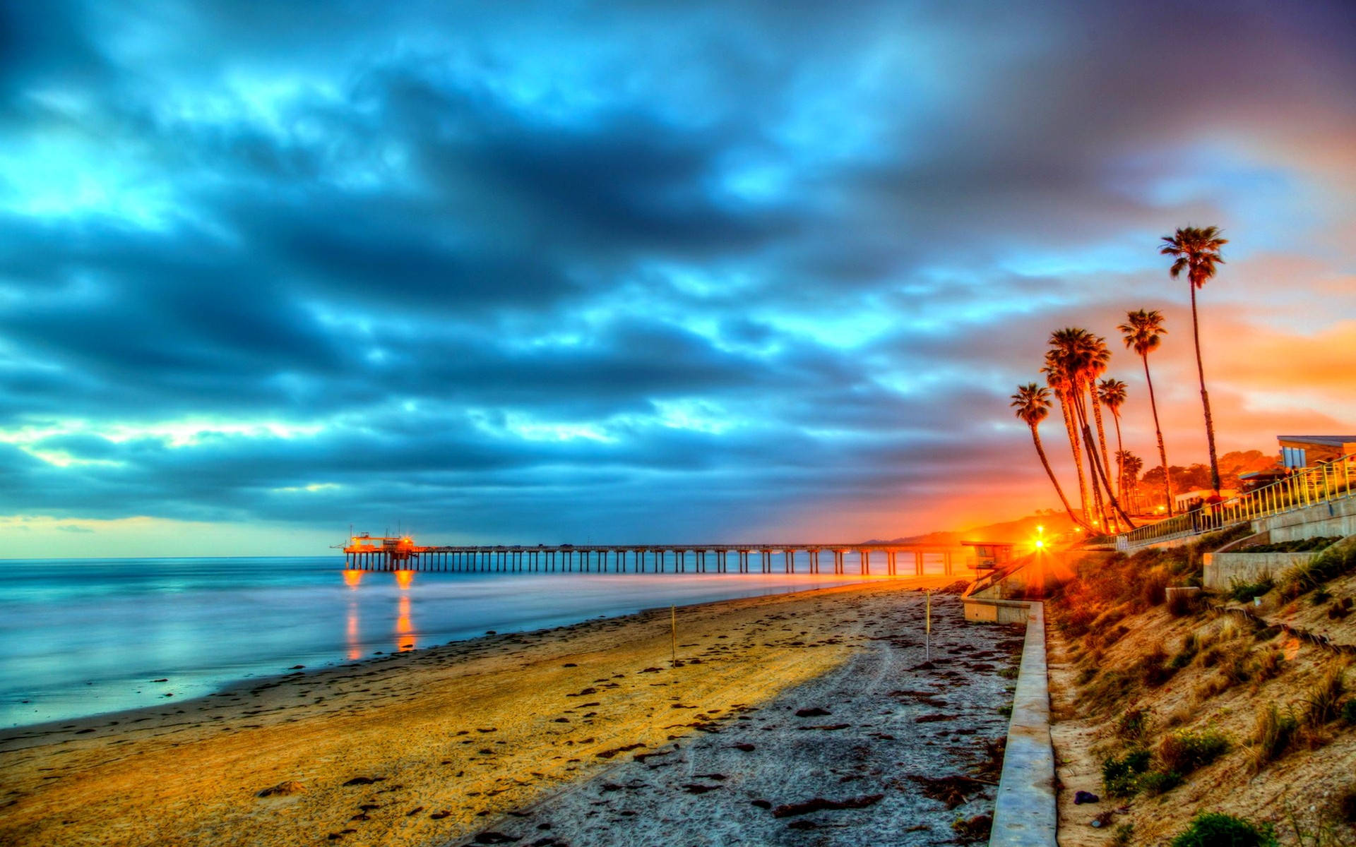 Beach Night, Sunrising Up, sunset, Full HD Desktop Wallpaper