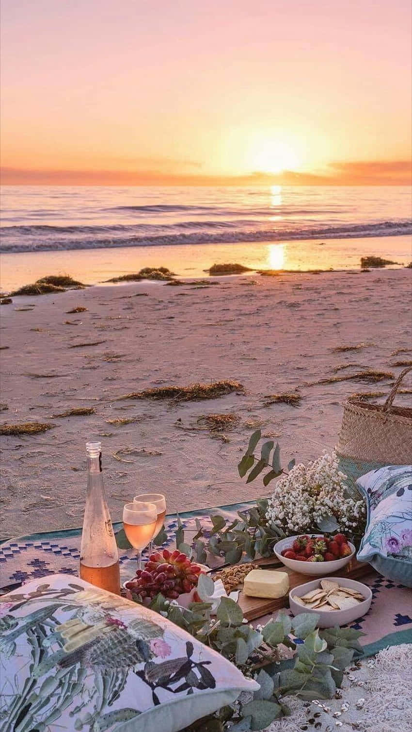 Beach Picnic, sunset, wine, HD Phone Wallpaper