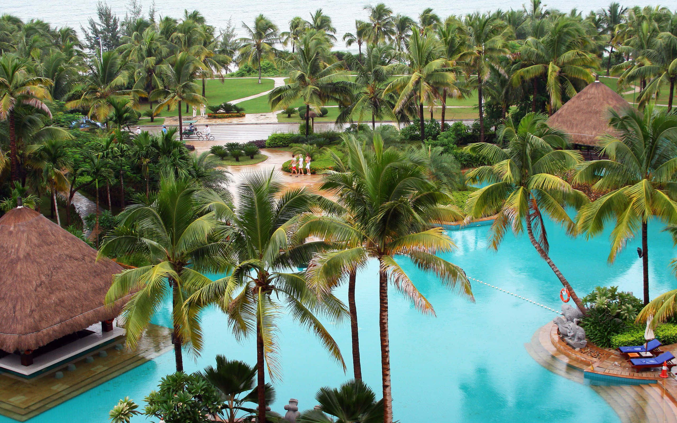 Beach Resort, tropical resort, turquoise pools, 2K Desktop Wallpaper