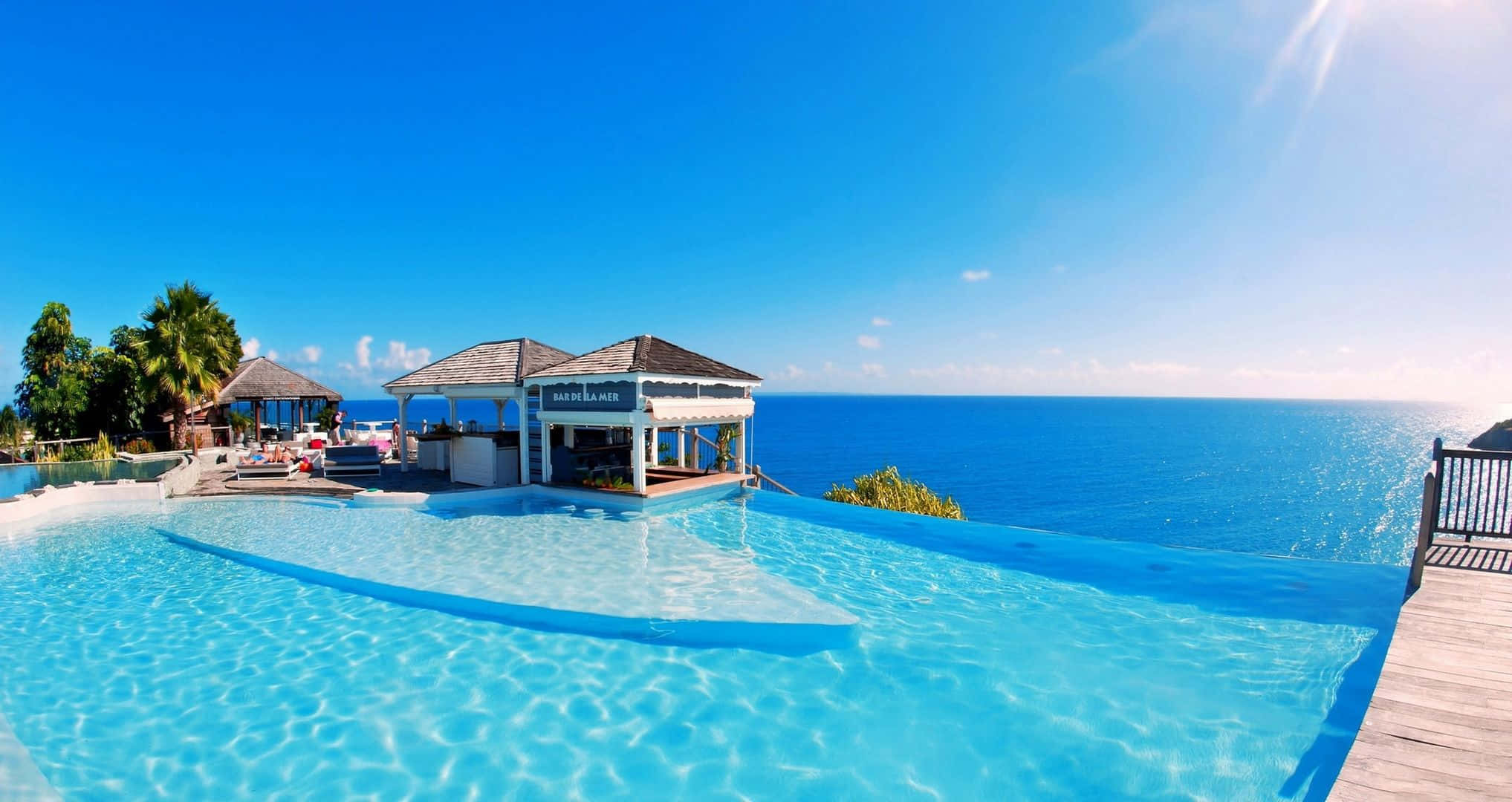 Beach Resort 2035, infinity pool, blue ocean, Full HD Desktop Wallpaper