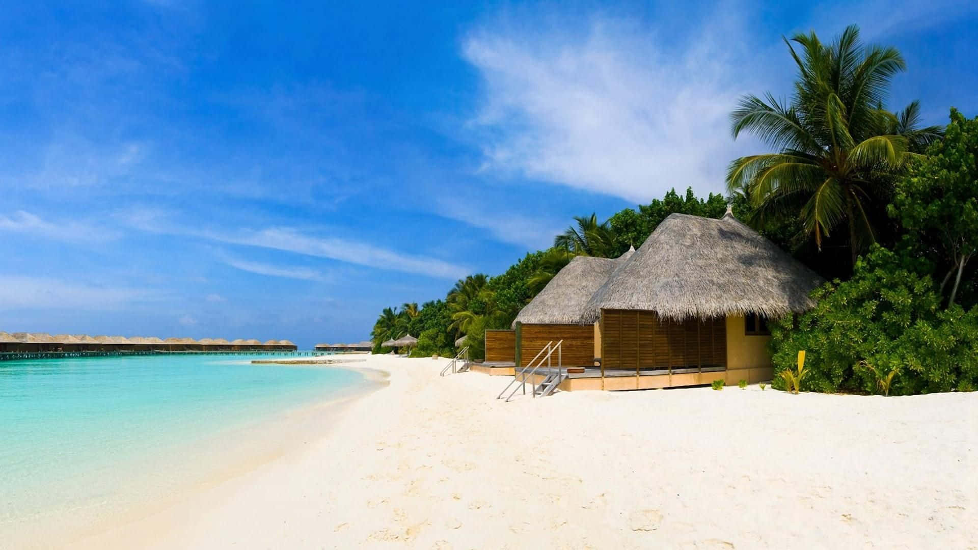 Beach Resort, white sand, turquoise water, Full HD Desktop Wallpaper