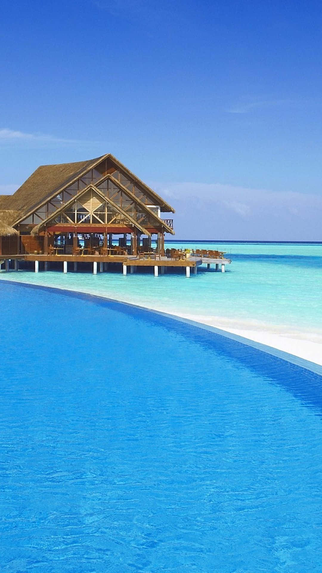 Beach Resort, overwater villa, thatched roof, Full HD Phone Wallpaper