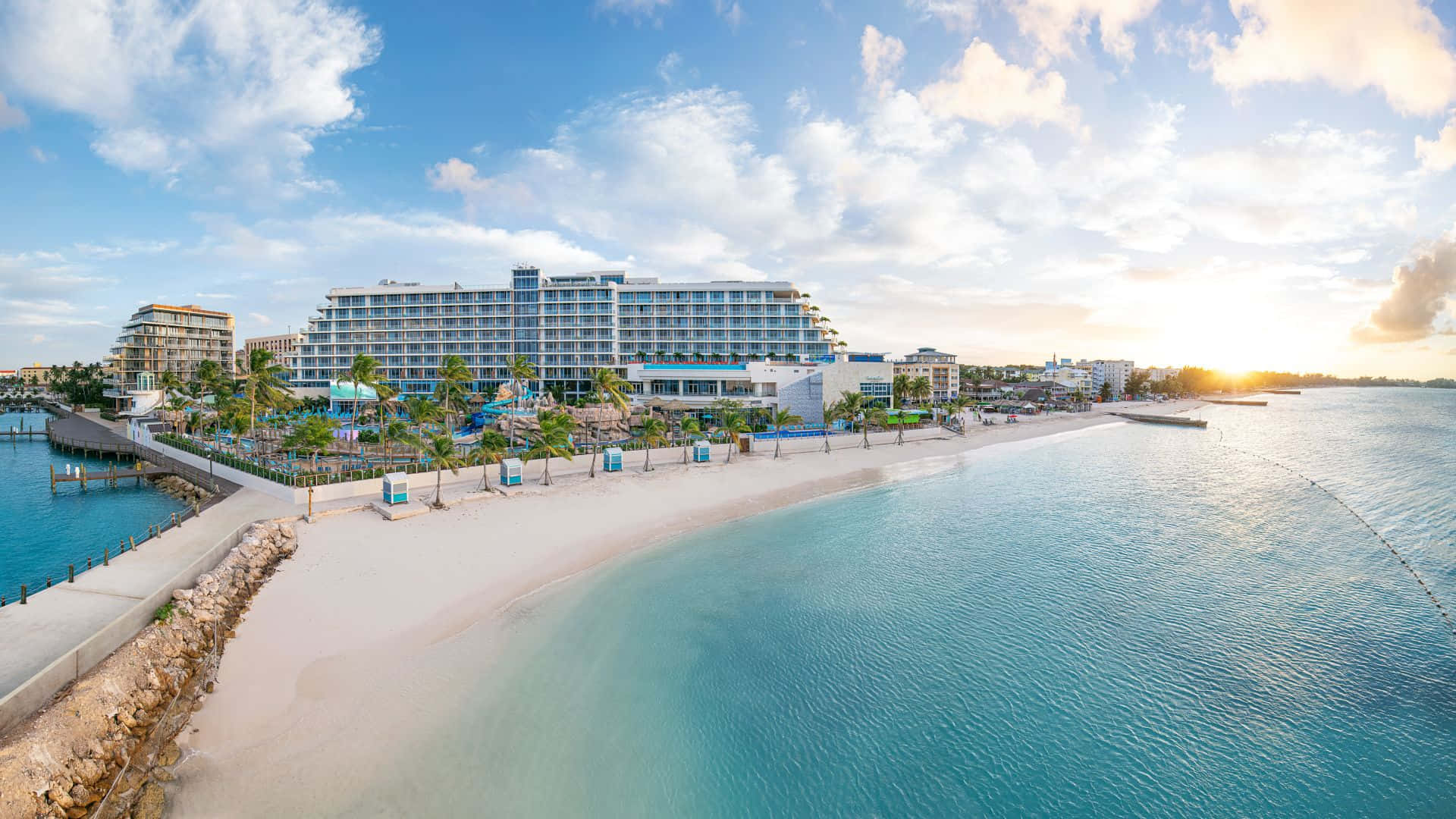 beach resort, turquoise waters, white sand, Full HD Desktop Wallpaper
