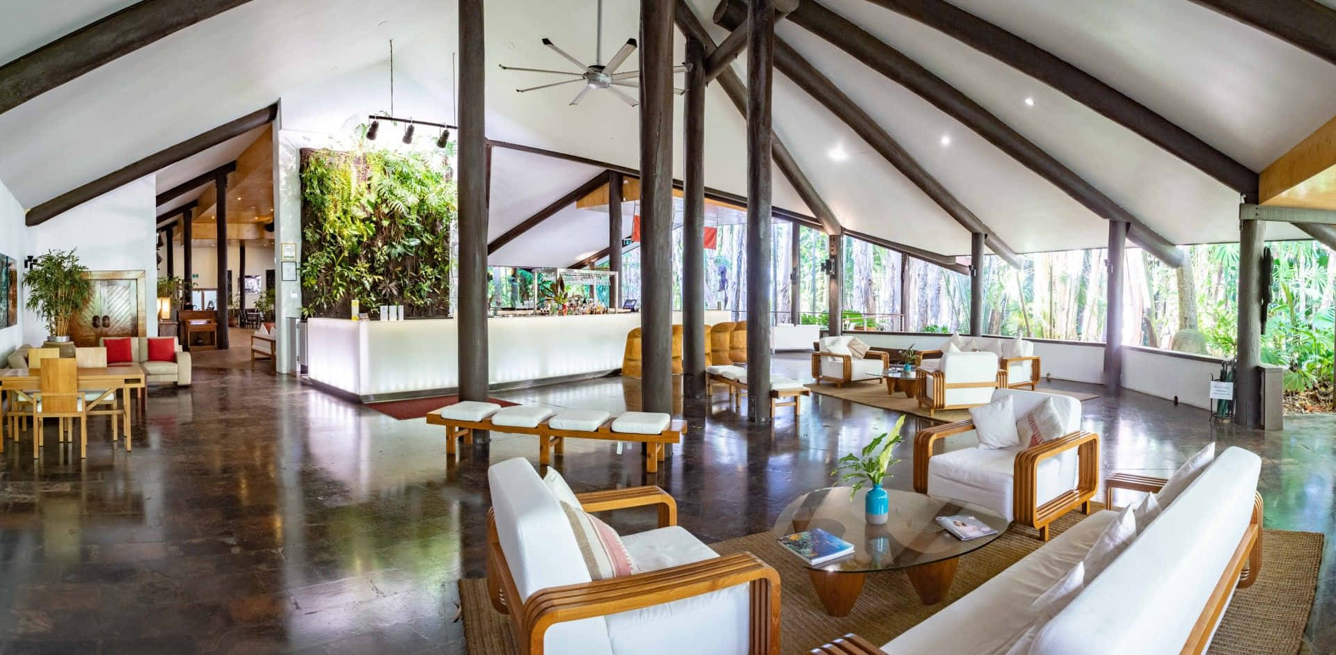 tropical resort, wooden beams, polished floors, Full HD Desktop Wallpaper