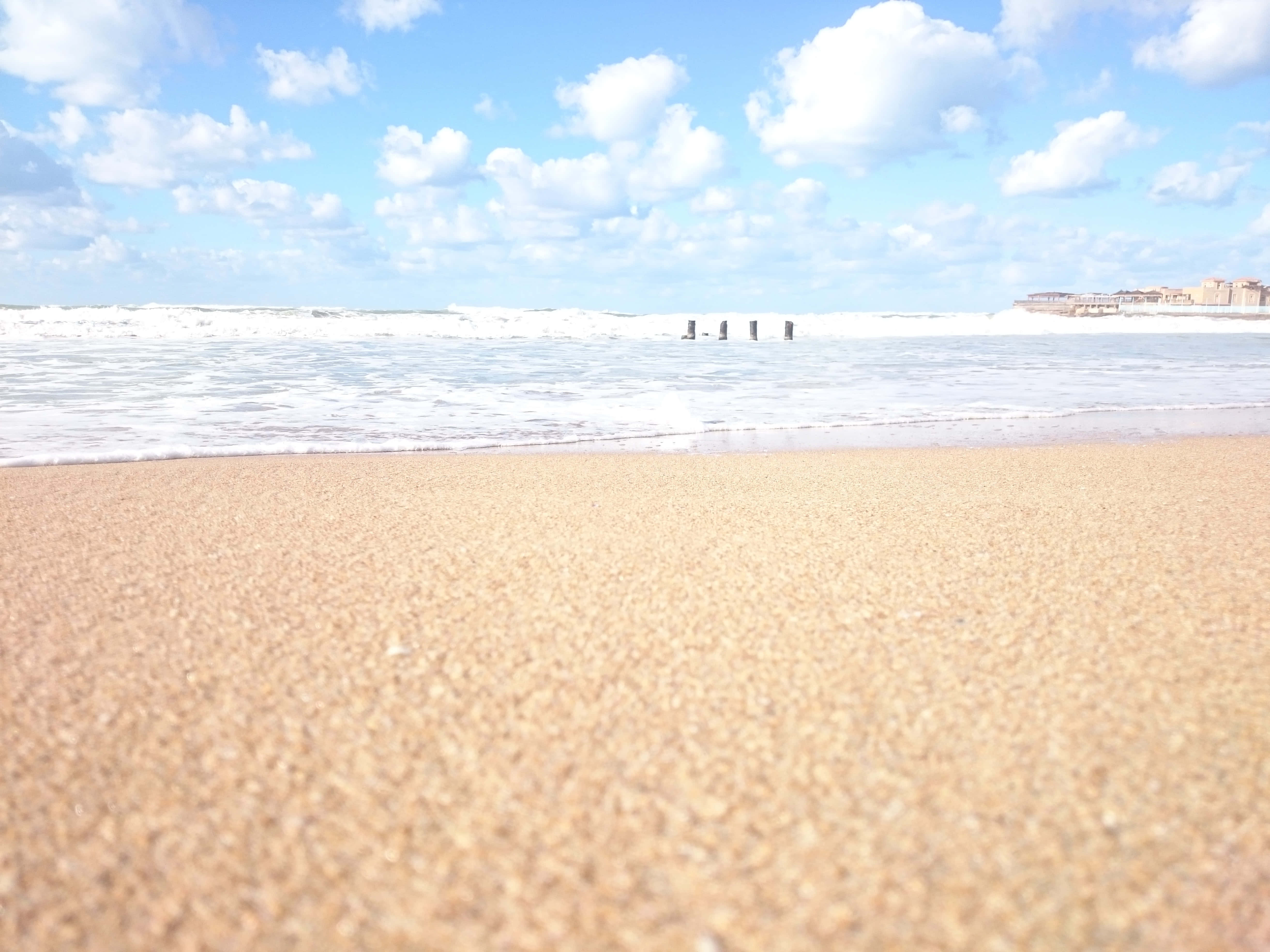 beach sand, golden sand, foamy waves, 5K Desktop Wallpaper
