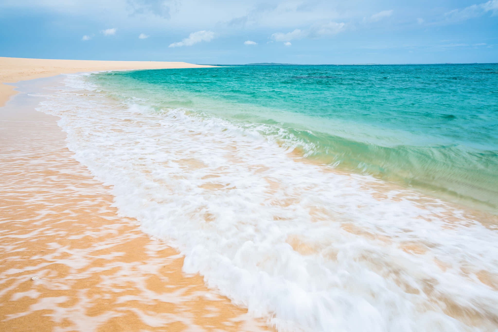 beach sand, golden sand, turquoise waves, Full HD Desktop Wallpaper