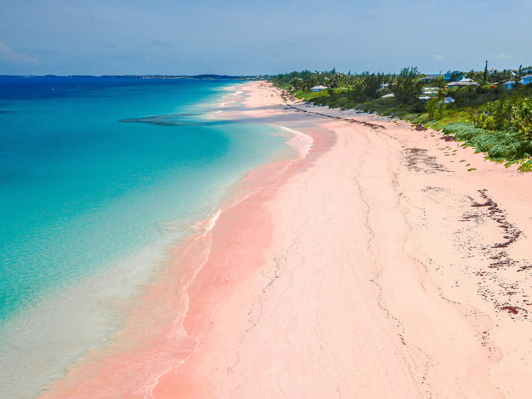 beach sand, pink sand beach, turquoise waters, Full HD Desktop Wallpaper