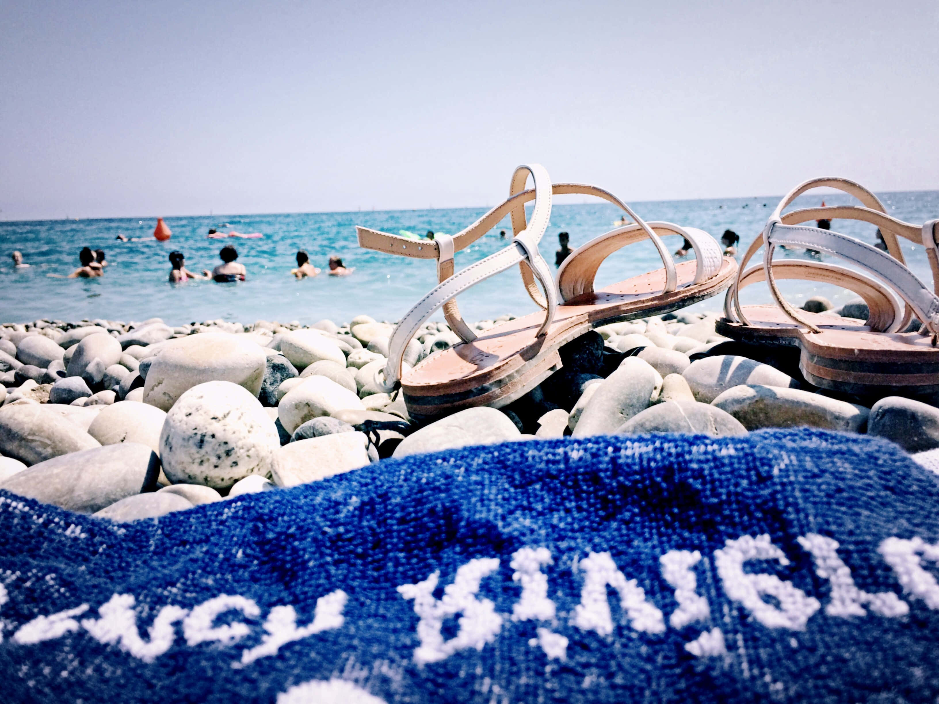 beach sandals, tropical seashore, white sandals, 2K Desktop Wallpaper