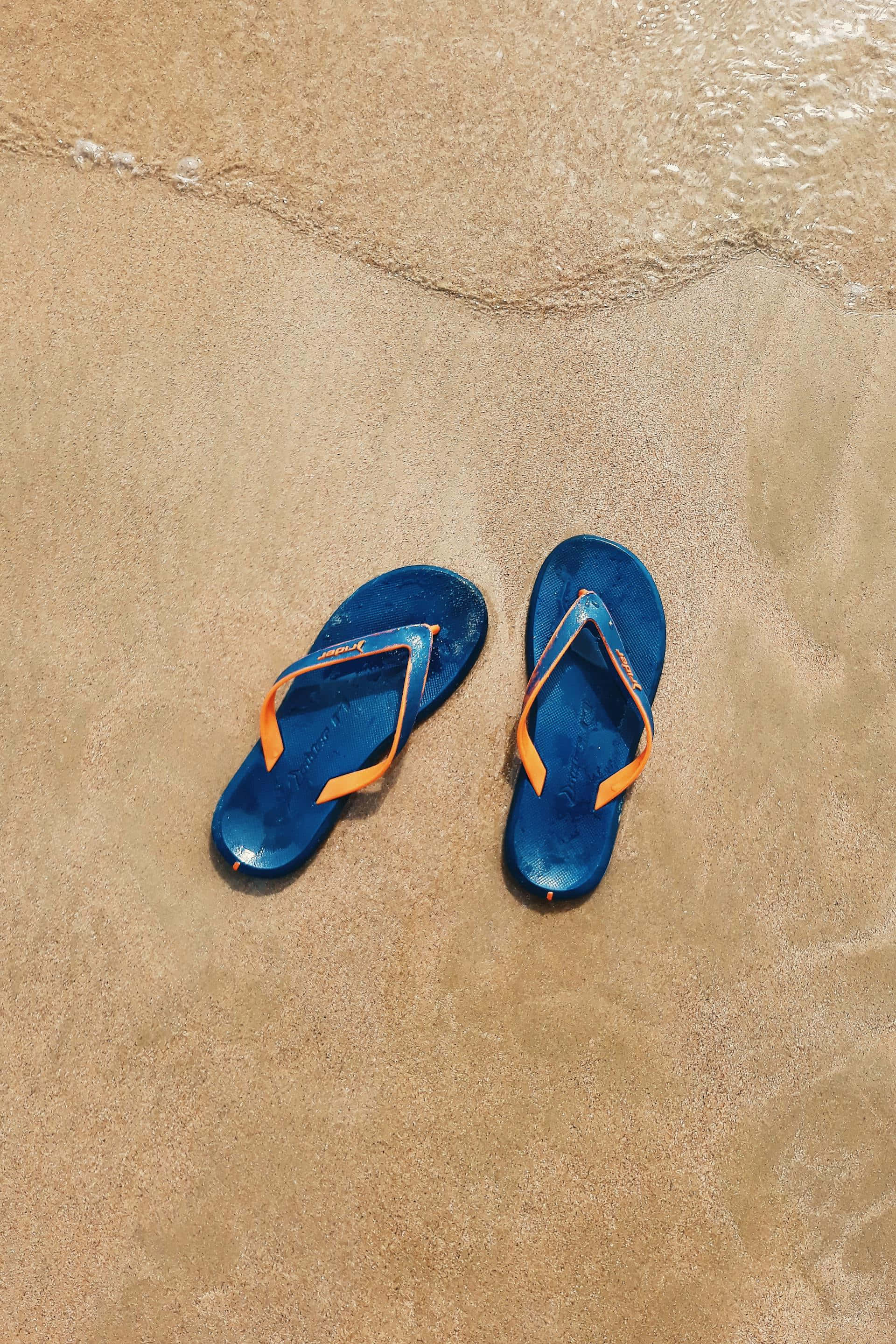 Beach Sandals, blue flip flops, orange straps, 2K Phone Wallpaper