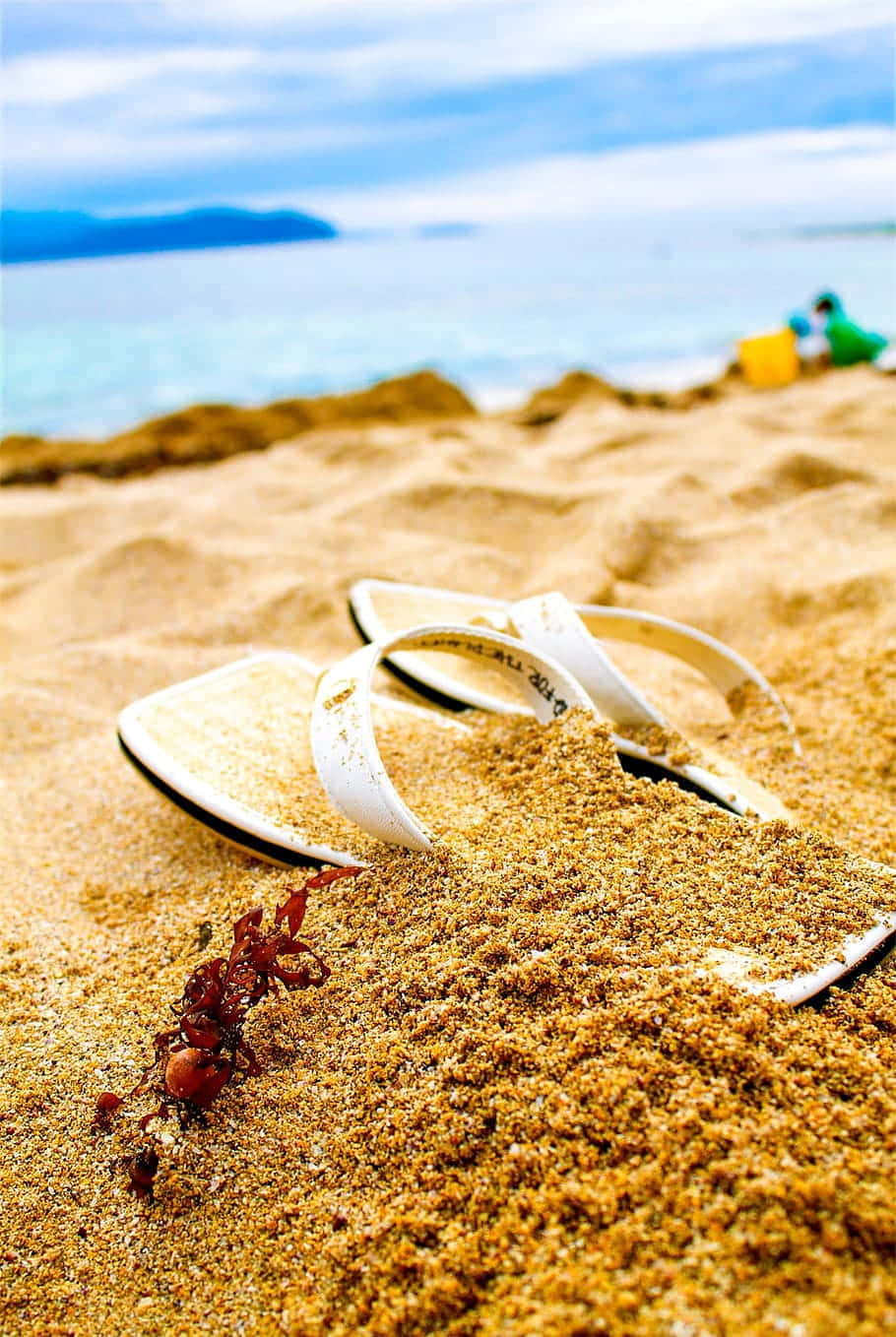 beach sandals, white flip flops, golden sand, HD Phone Wallpaper