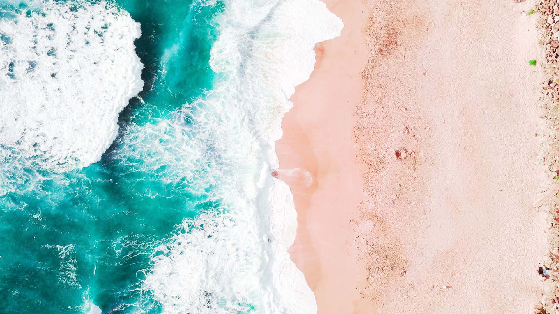aerial beach scene, turquoise waves, soft pink sandy beach, Full HD Desktop Wallpaper