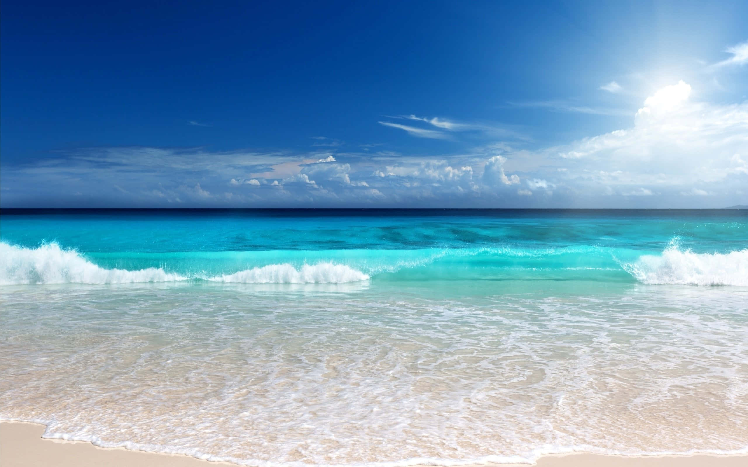 tropical beach scene, summertime, turquoise waves, 2K Desktop Wallpaper
