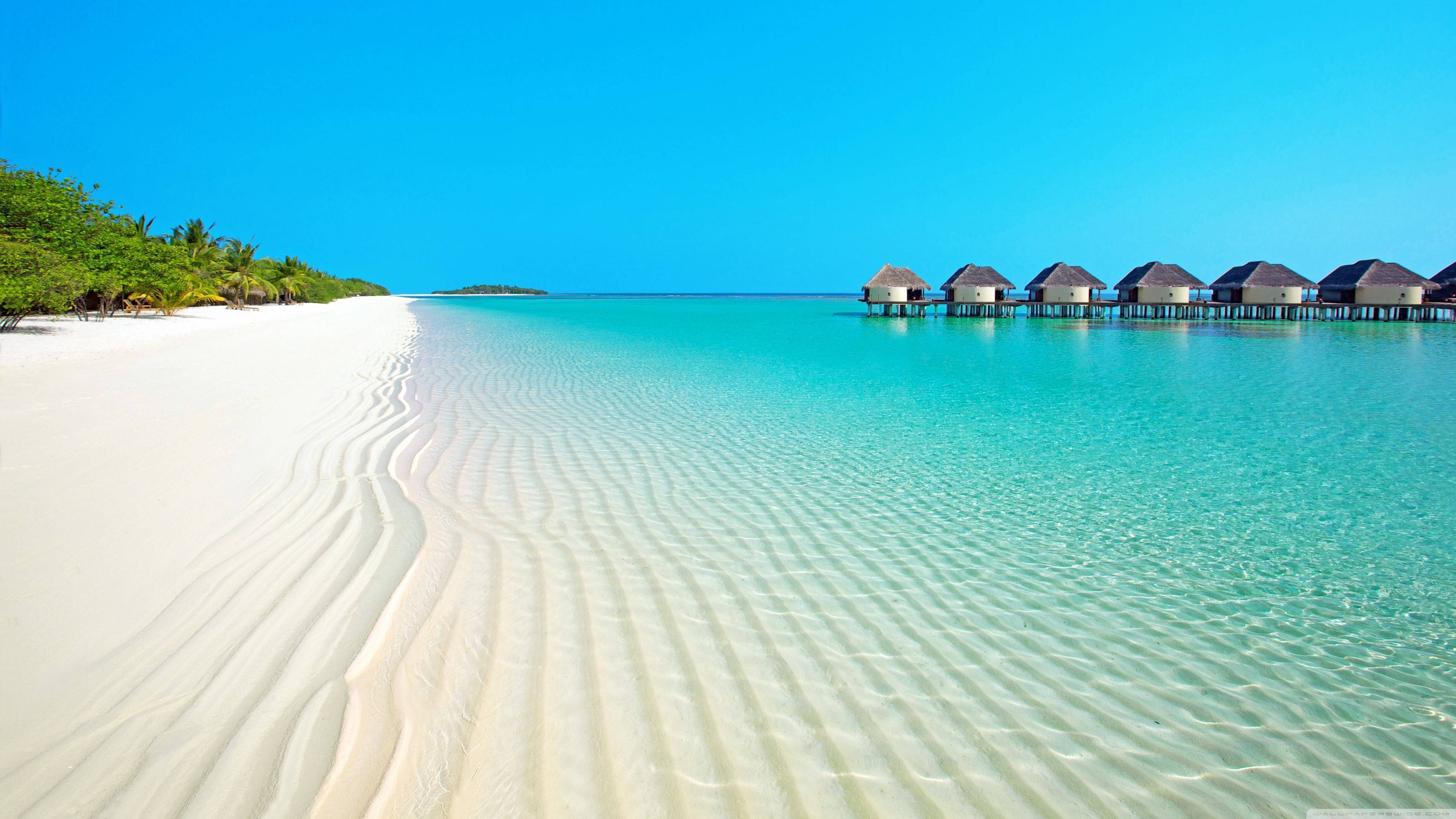 beach scenes desktop, white sandy beach, turquoise waters, 4K Desktop Wallpaper