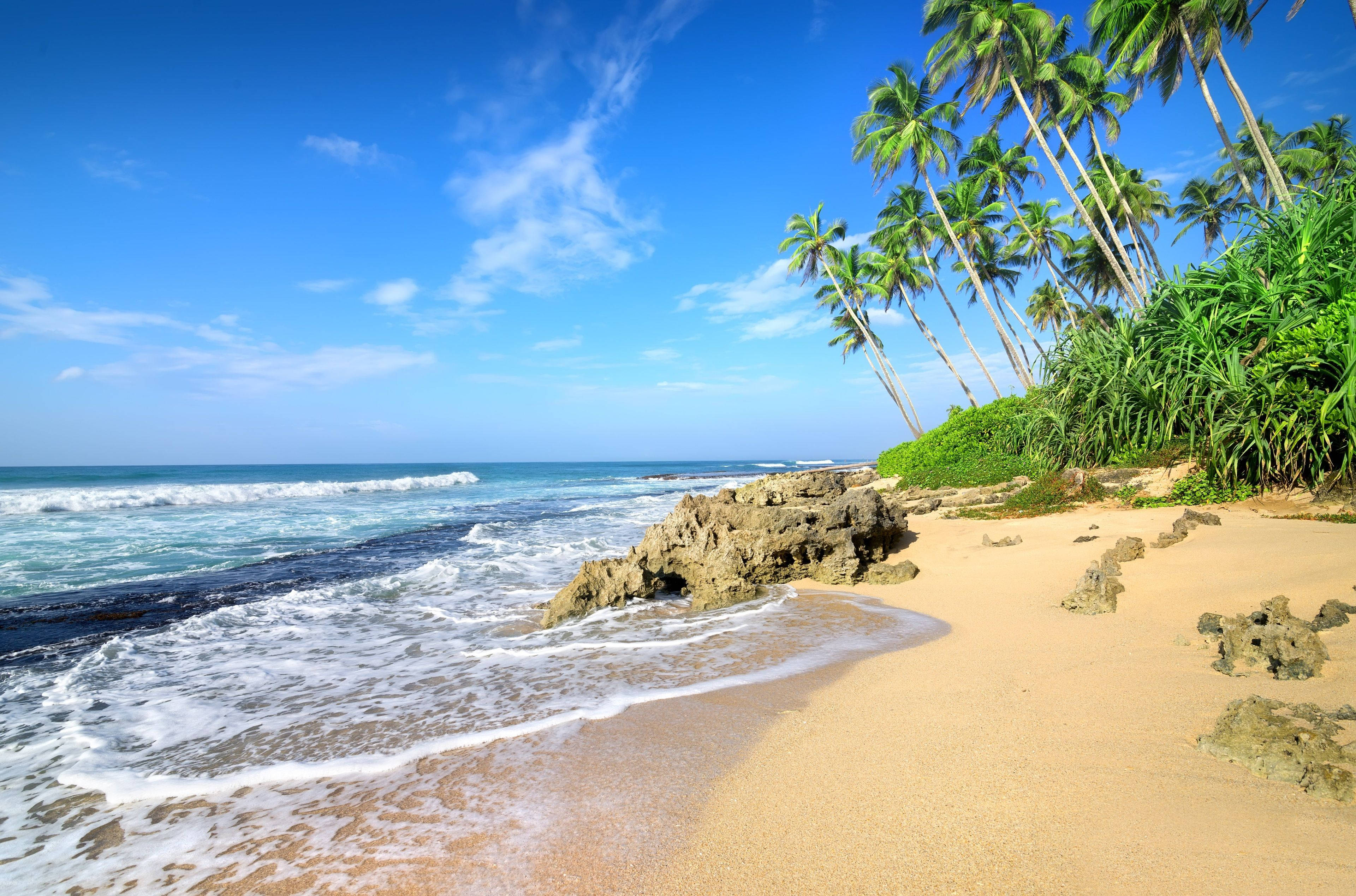 Beach Scenes Desktop, tropical beach, golden sand, 4K Desktop Wallpaper