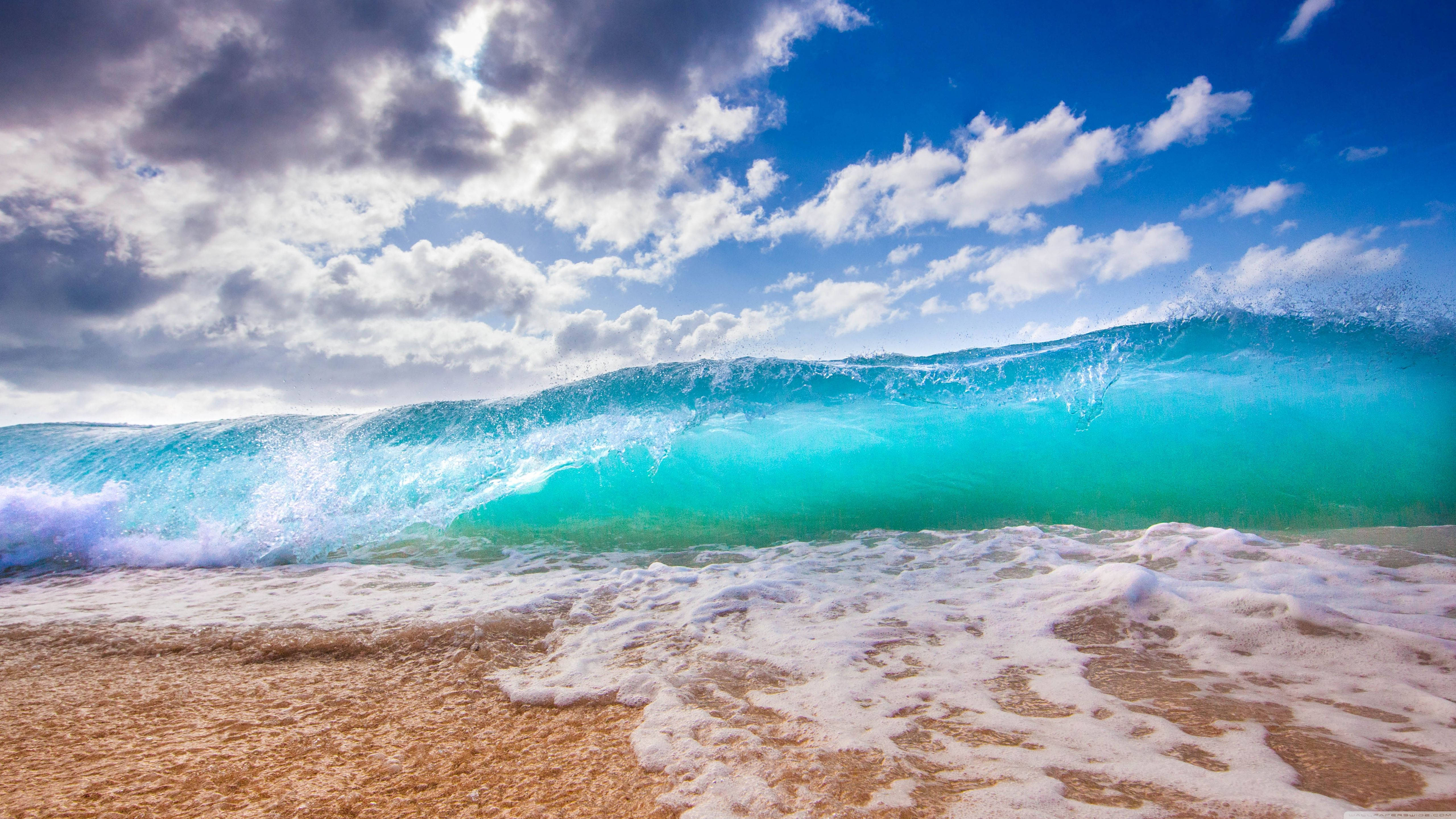 beach scenes desktop, turquoise wave, sandy shore, 5K Desktop Wallpaper