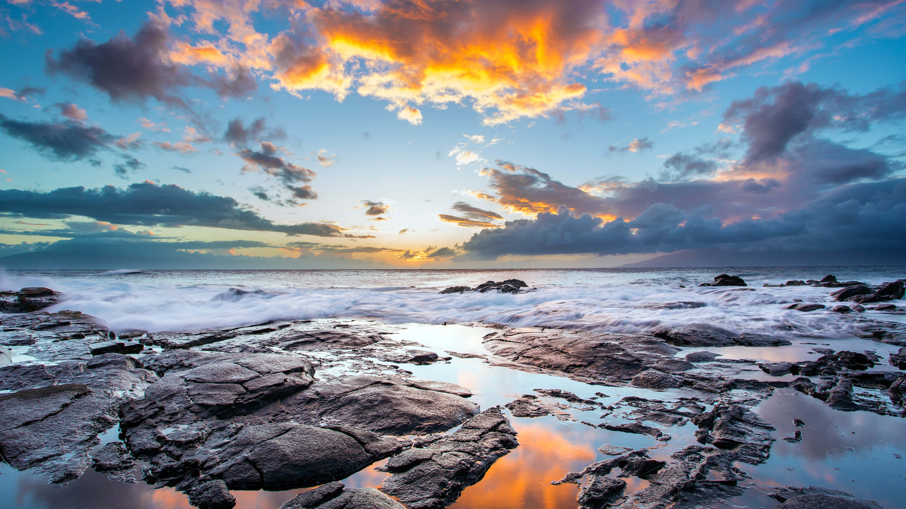 Sunset, fiery orange, purple, 4K Desktop Wallpaper