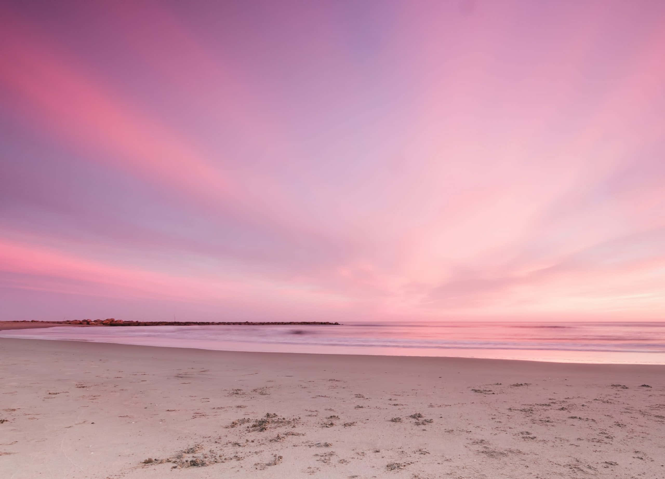 Beach Sky, sunset, pink clouds, 2K Desktop Wallpaper