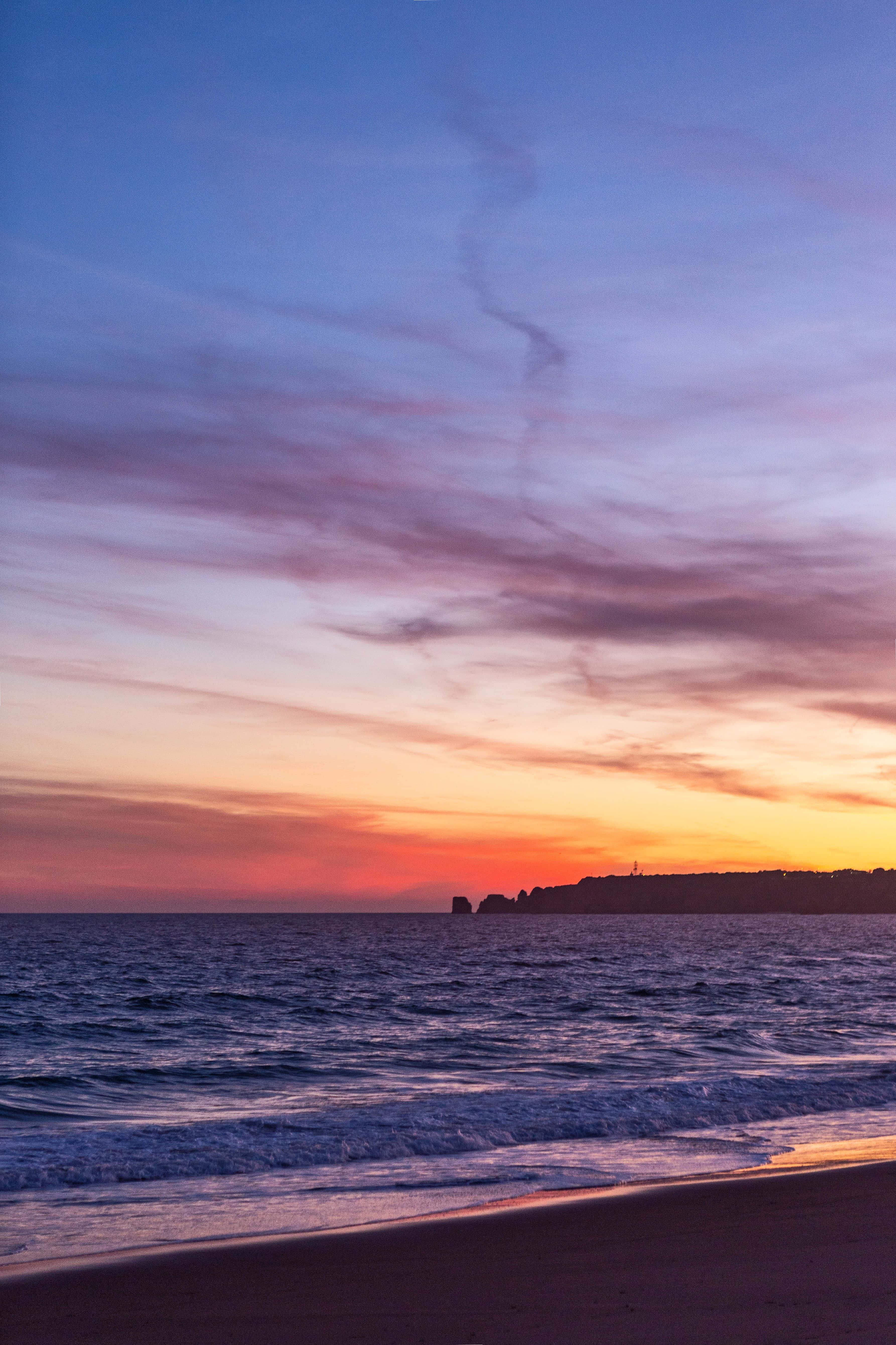 Beach Sky, sunset, vibrant orange, 5K Phone Wallpaper