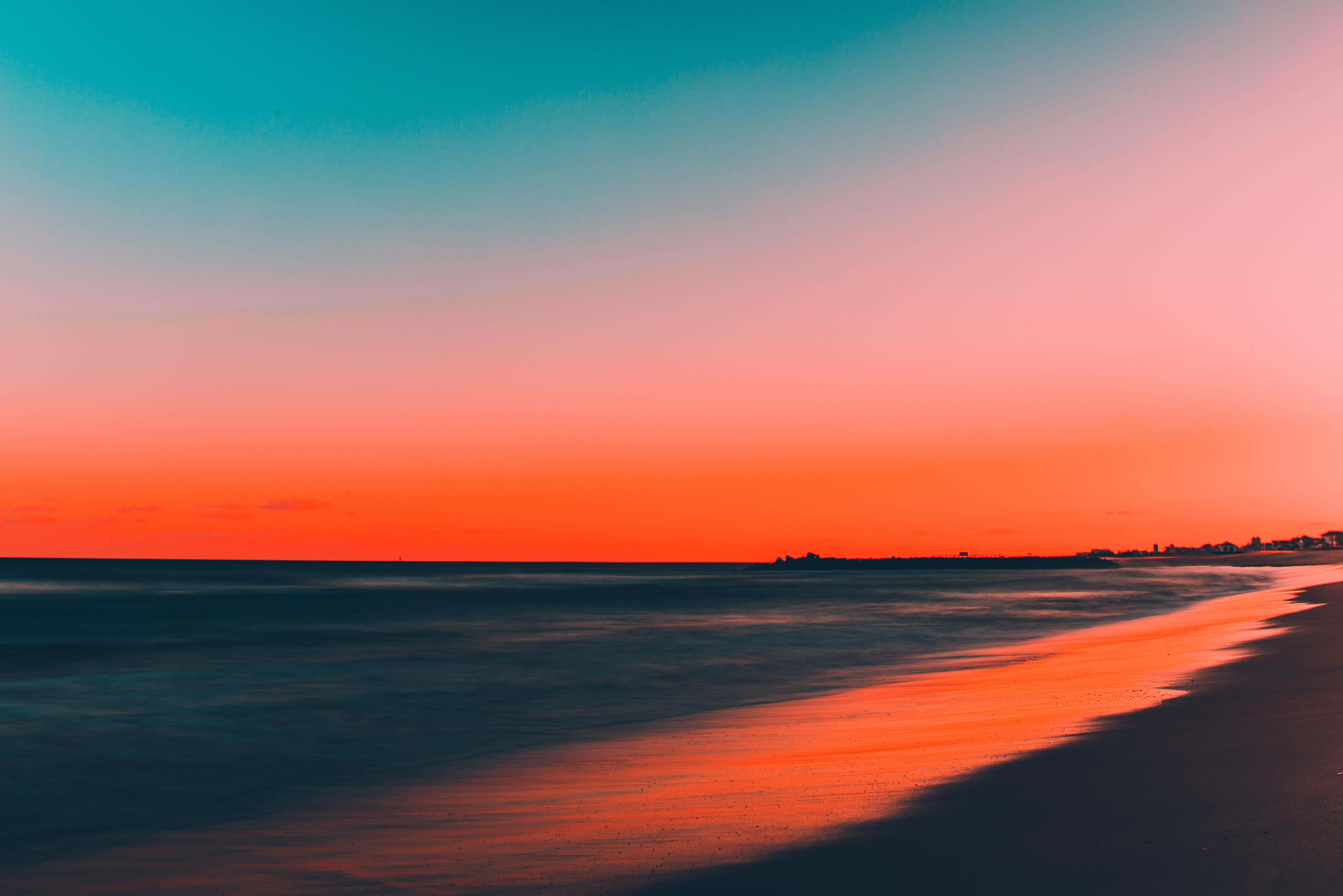 Beach Sky, sunset, vibrant orange and pink sky, 5K Desktop Wallpaper