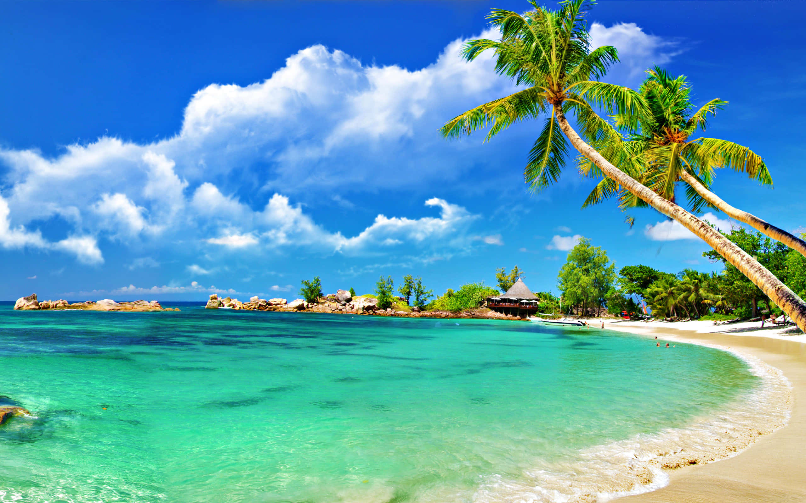 Beach Sky, tropical beach, turquoise waters, 2K Desktop Wallpaper