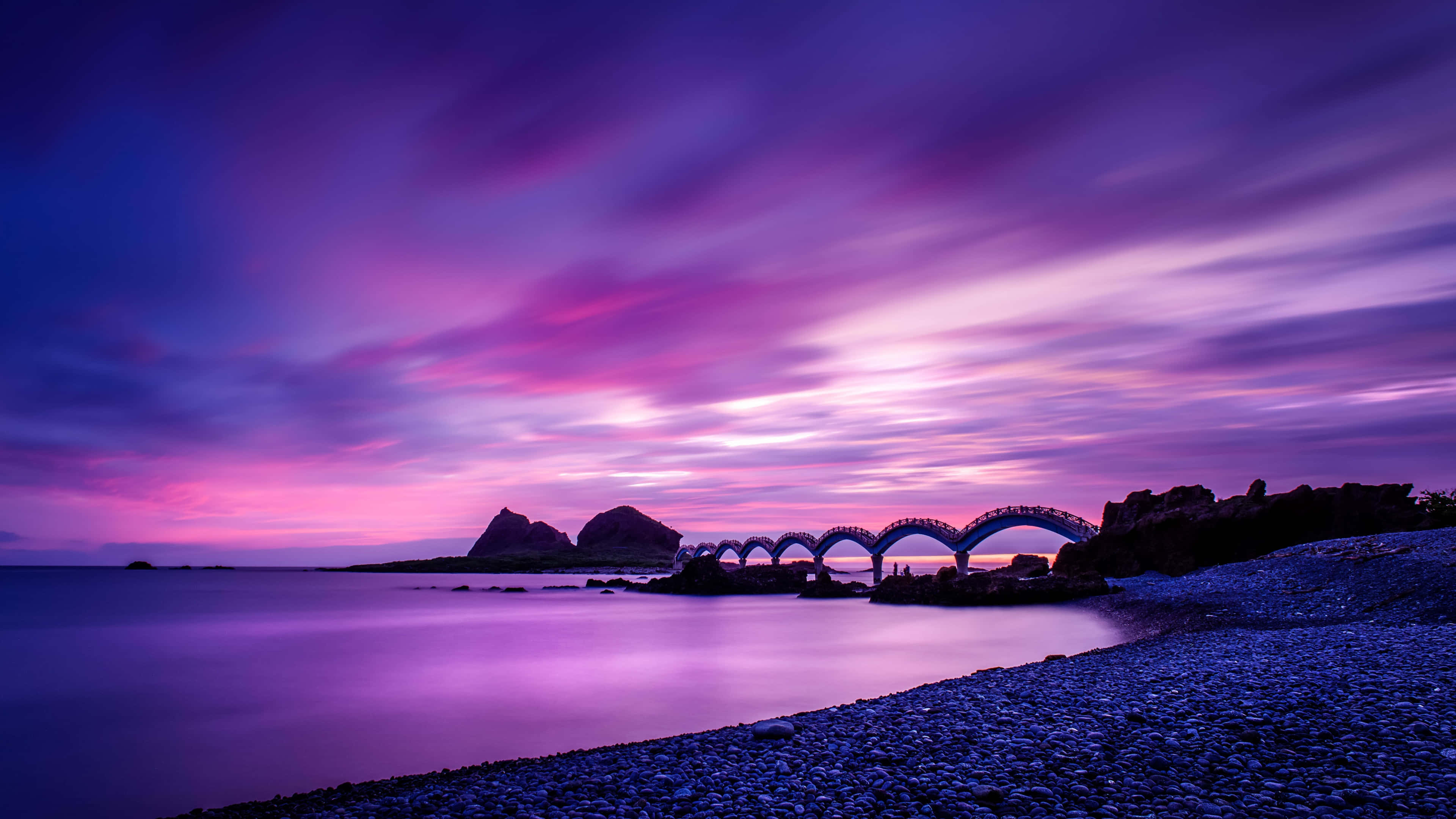 beach sky, purple sky, pink sky, 4K Desktop Wallpaper