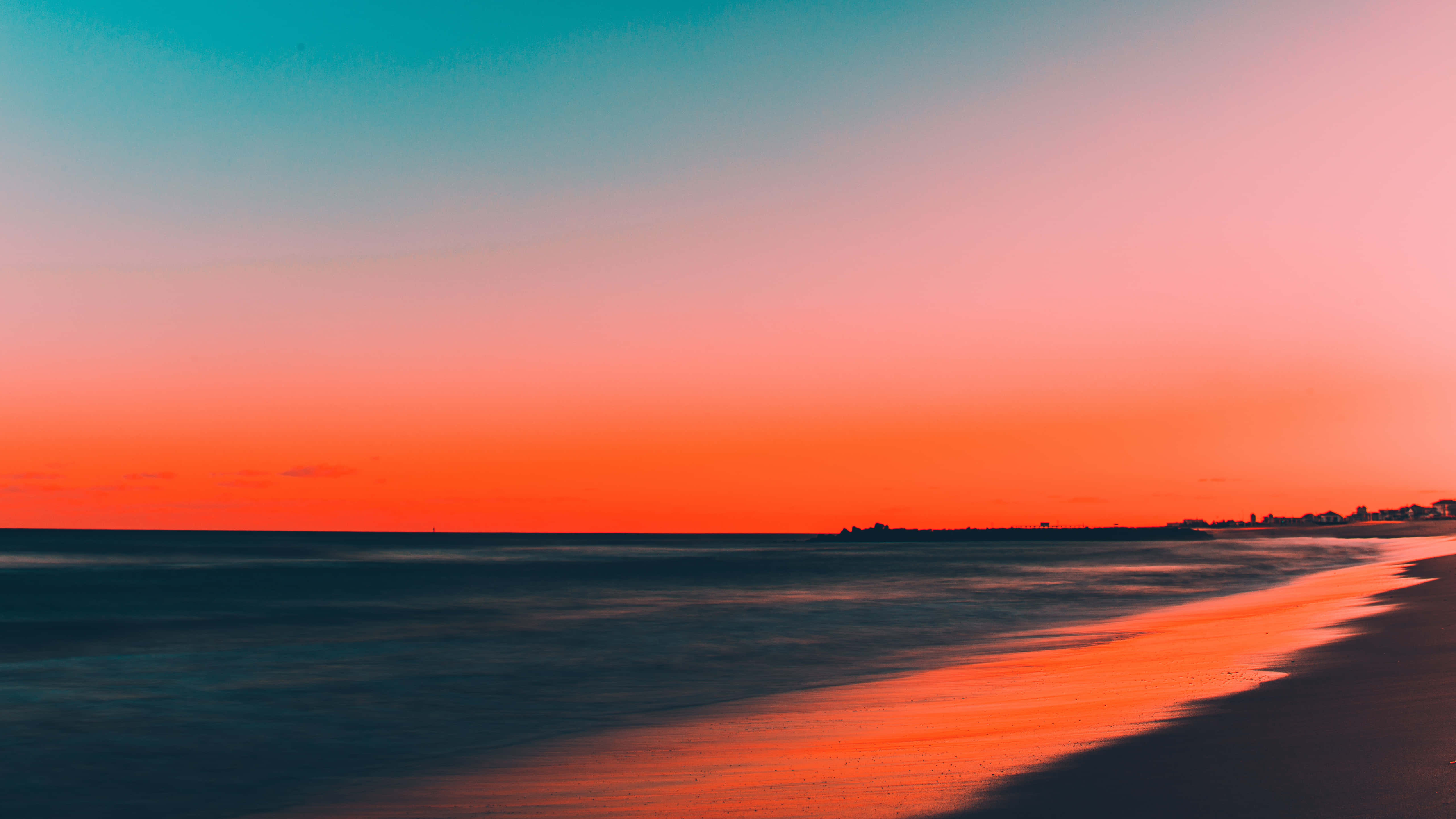 Beach Sky, sunset, fiery orange sky, 5K Desktop Wallpaper