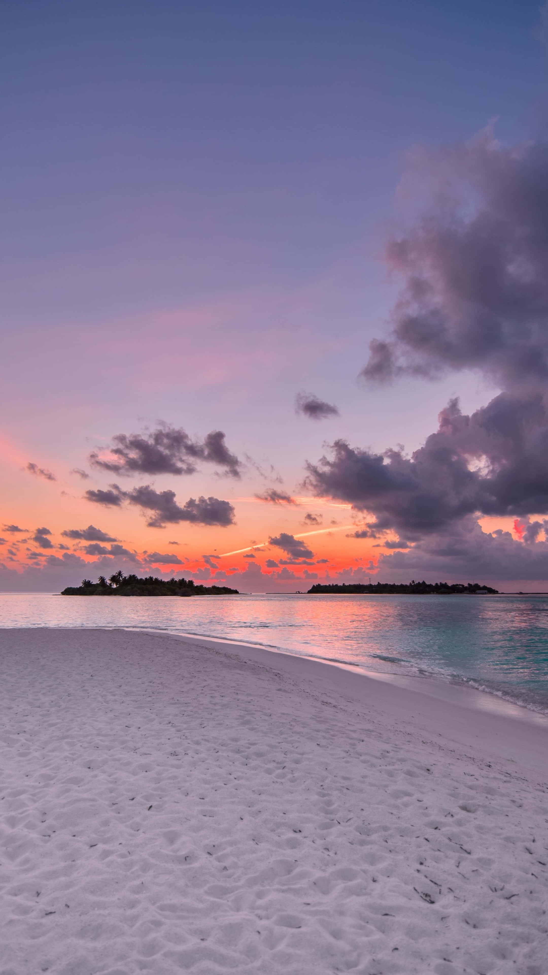 beach, sunset, pink purple and orange skies, 4K Phone Wallpaper