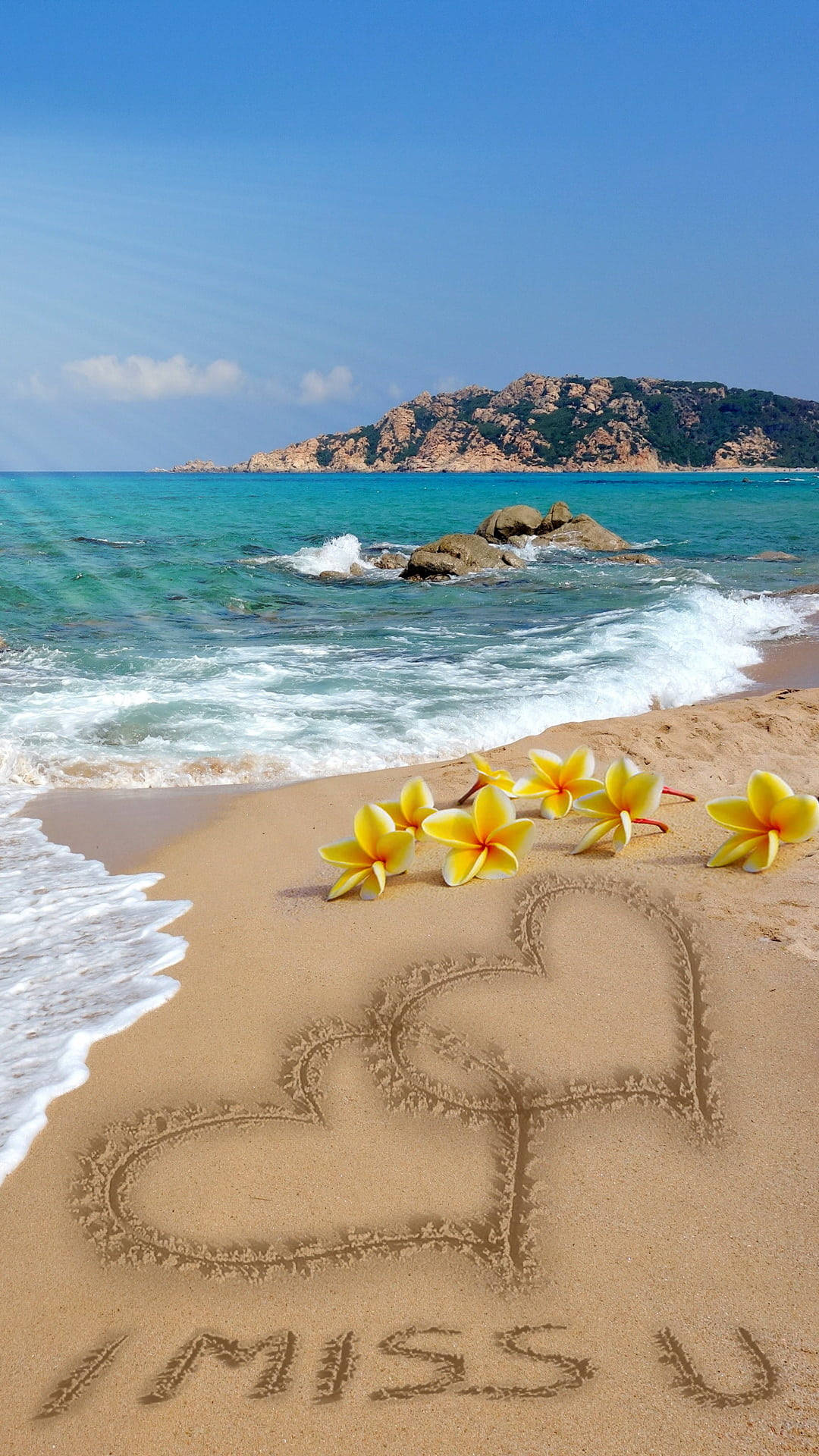iPhone 7, yellow frangipani flowers, intertwined hearts, Full HD Phone Wallpaper