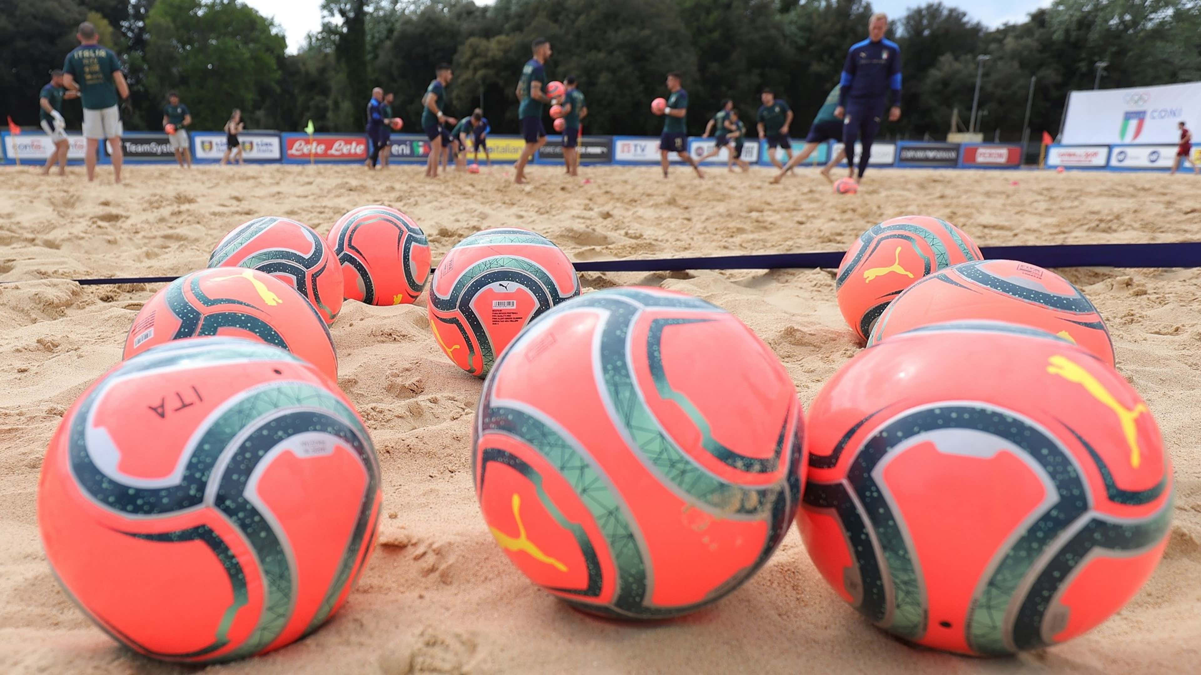 beach soccer balls, orange, sand, 4K Desktop Wallpaper