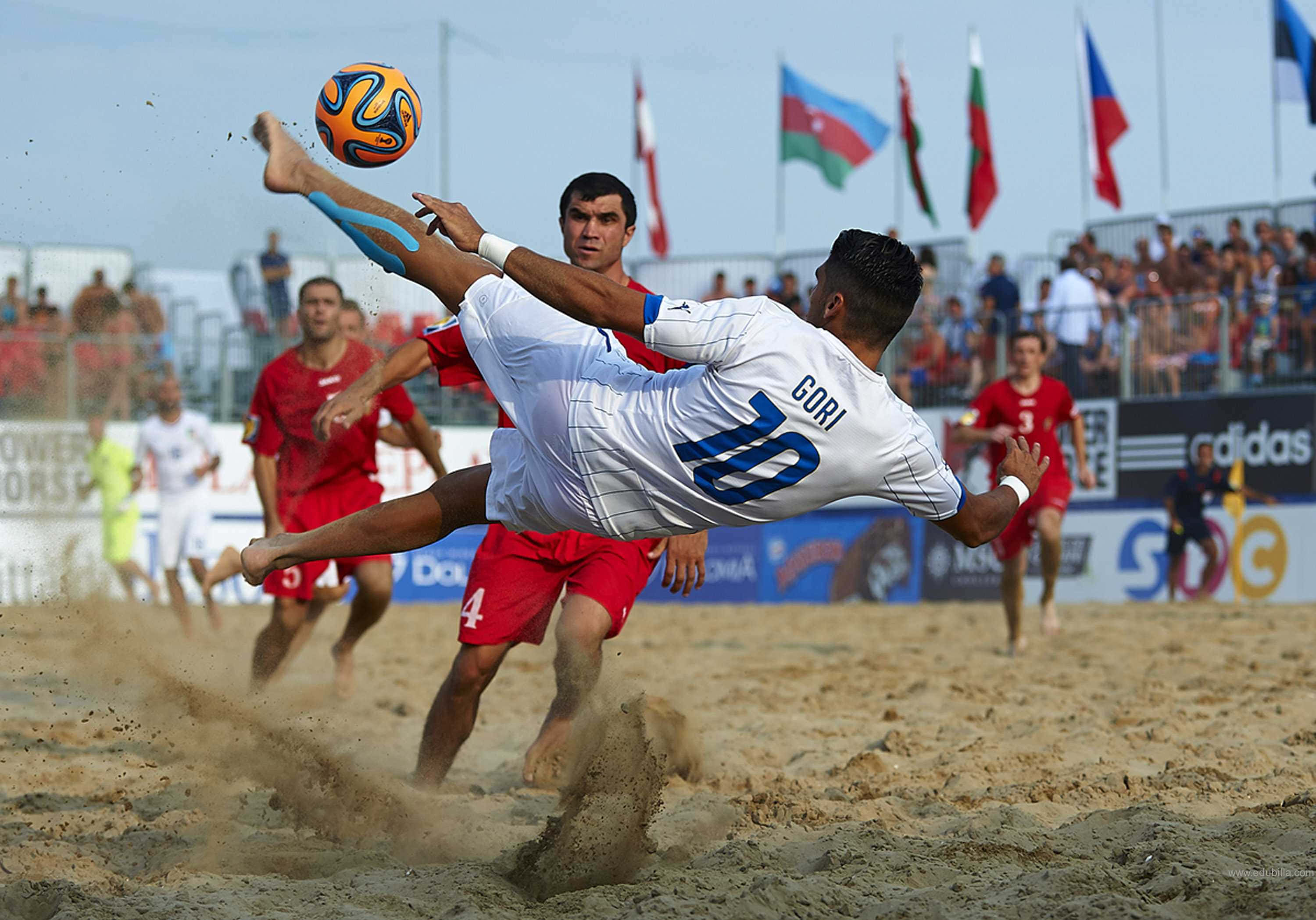 beach soccer, acrobatic kick, white, 2K Desktop Wallpaper