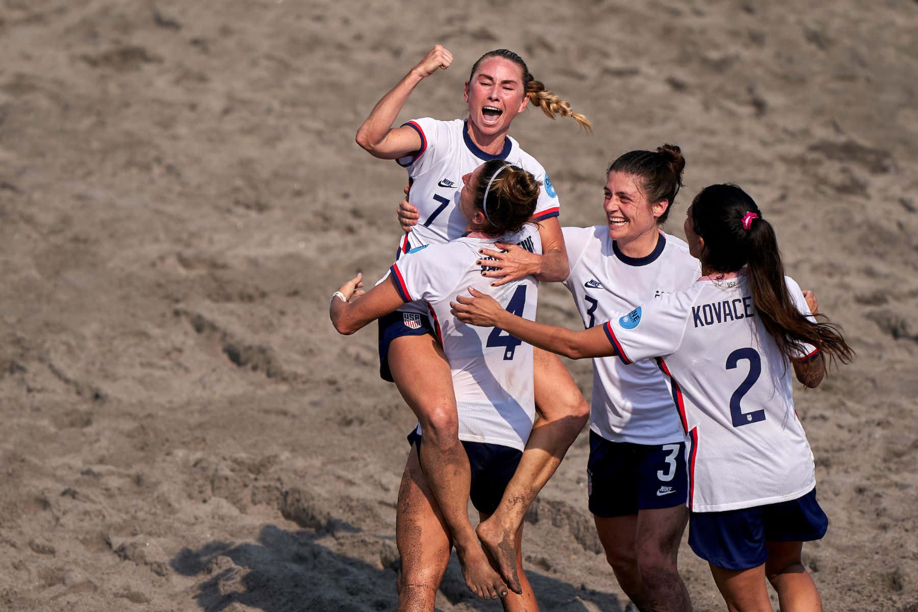 Beach Soccer, white jerseys, sandy terrain, HD Desktop Wallpaper