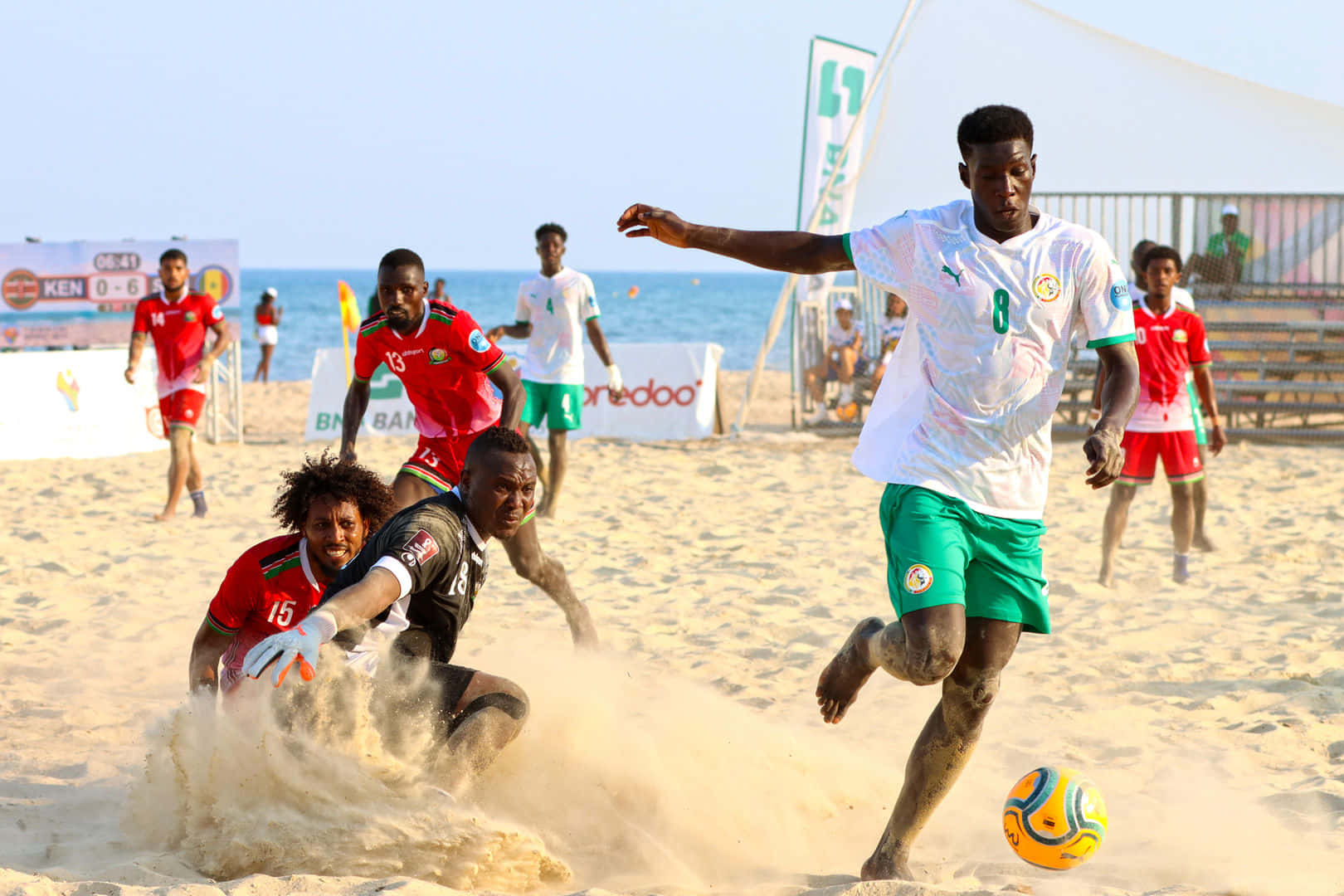 beach soccer, white and green, tackle, HD Desktop Wallpaper
